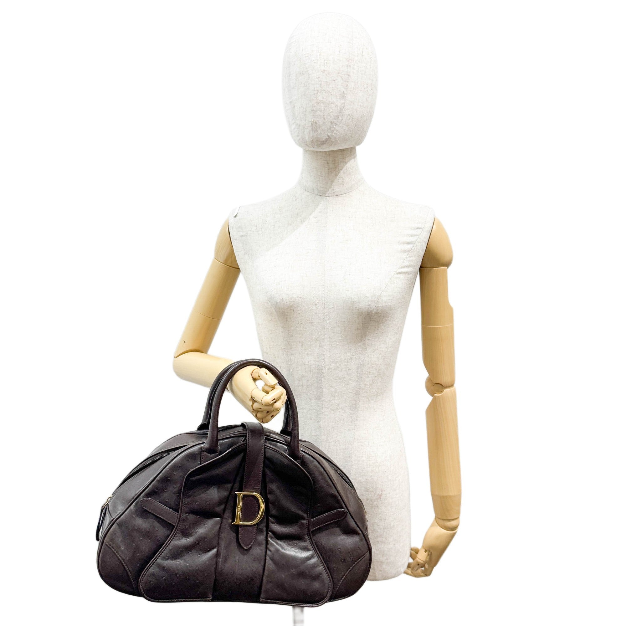 Saddle Bowler Brown Ostrich Leather Hand Bag