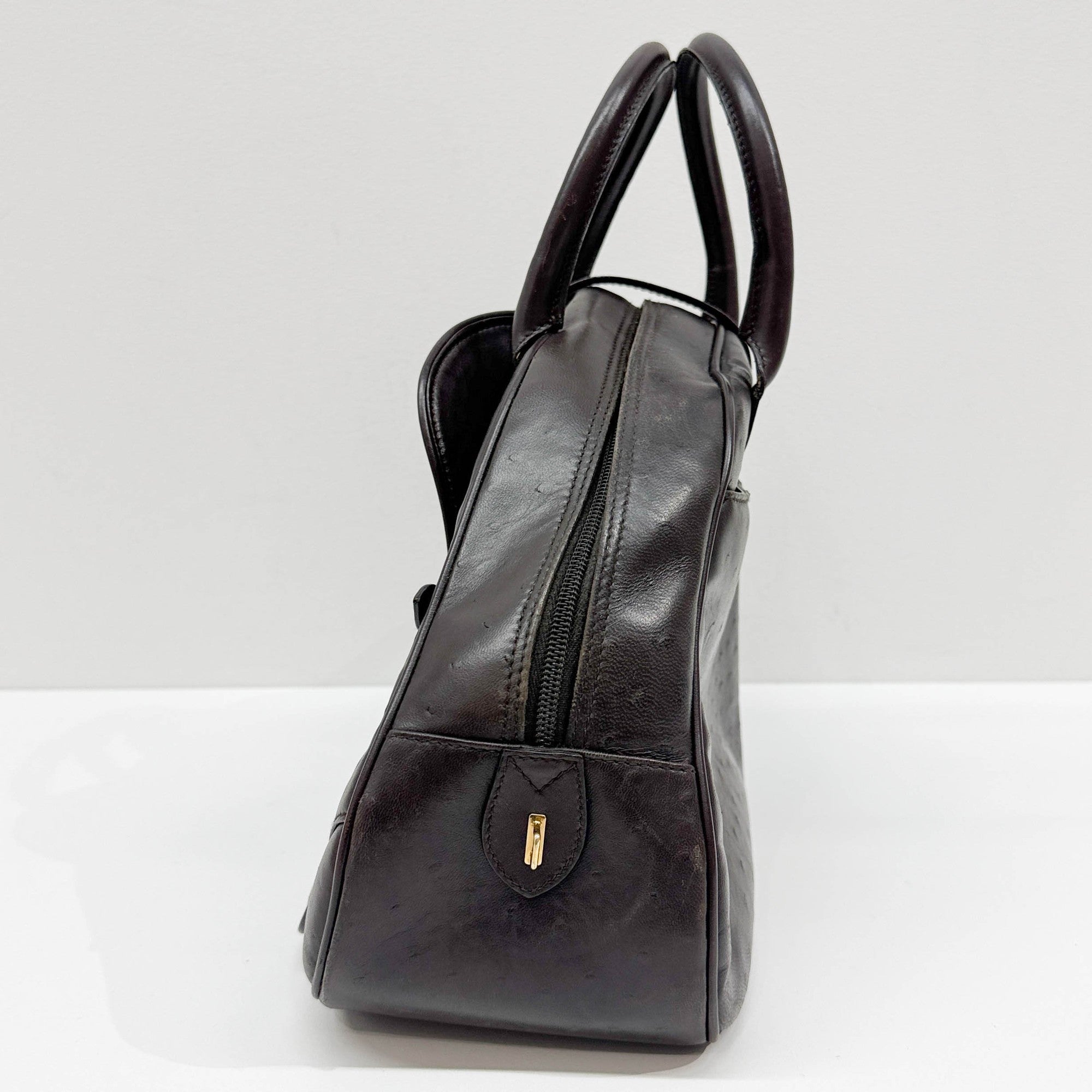 Saddle Bowler Brown Ostrich Leather Hand Bag