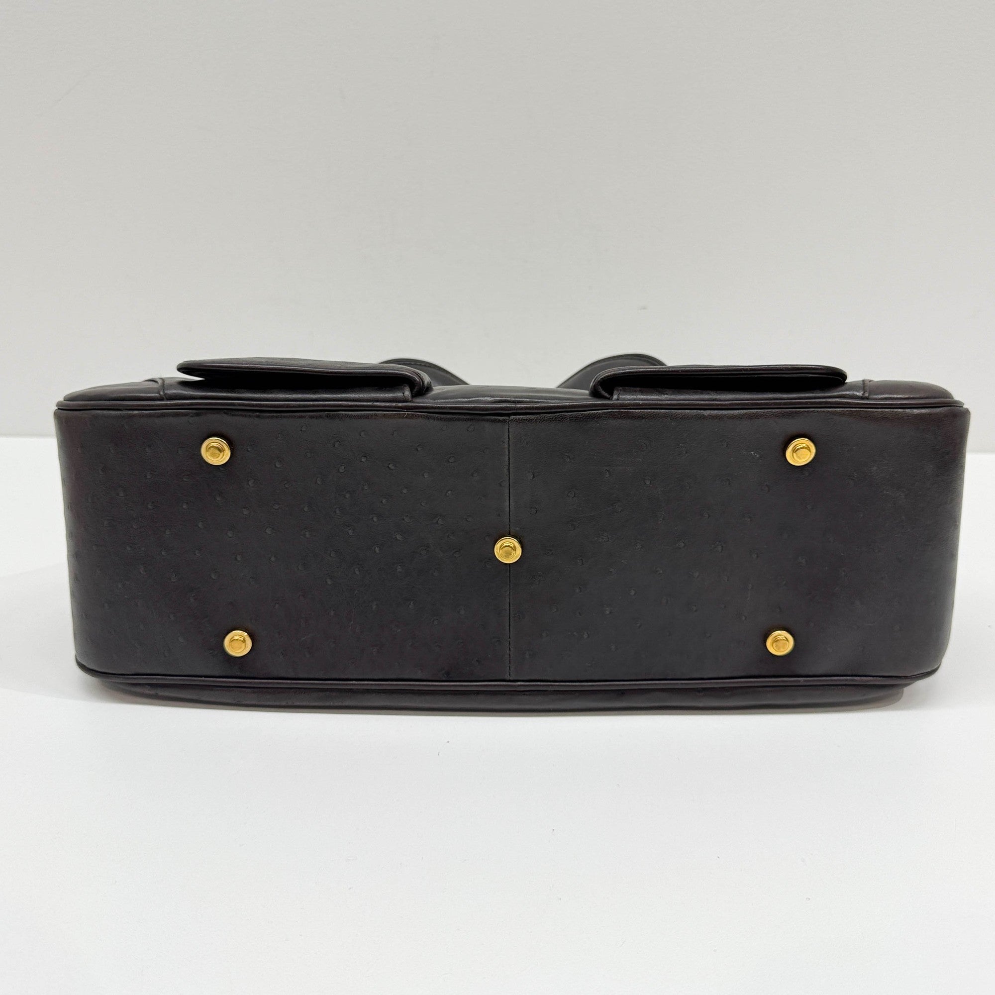Saddle Bowler Brown Ostrich Leather Hand Bag