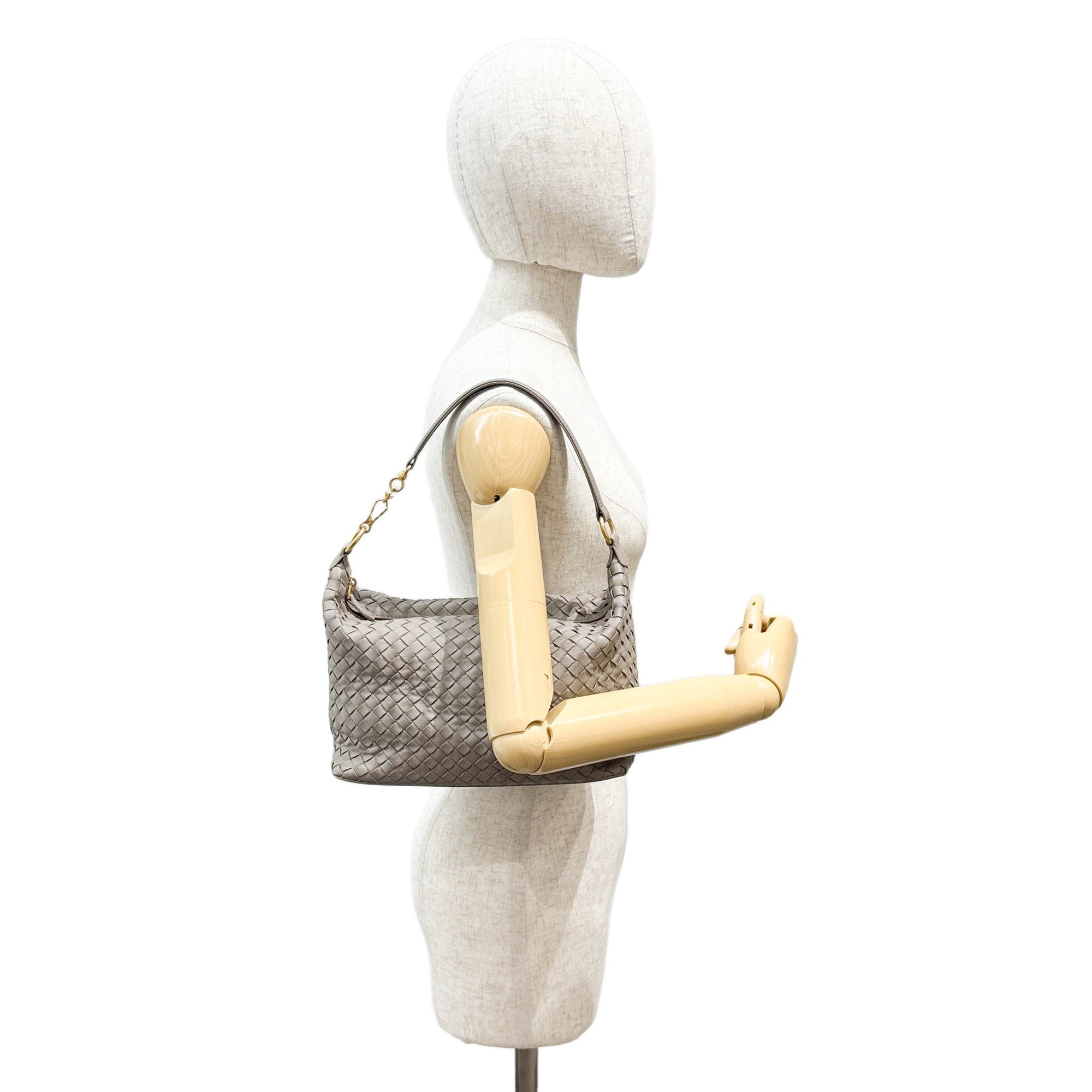 Inrecciato Elephant Gray Leather Shoulder Bag