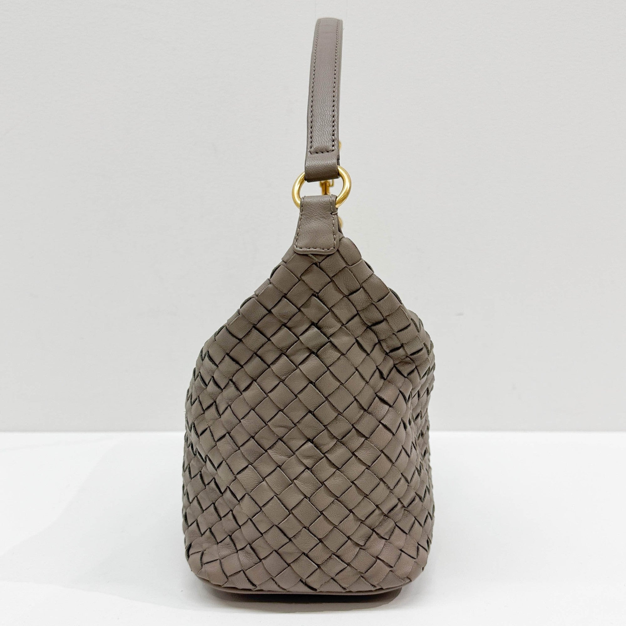 Inrecciato Elephant Gray Leather Shoulder Bag