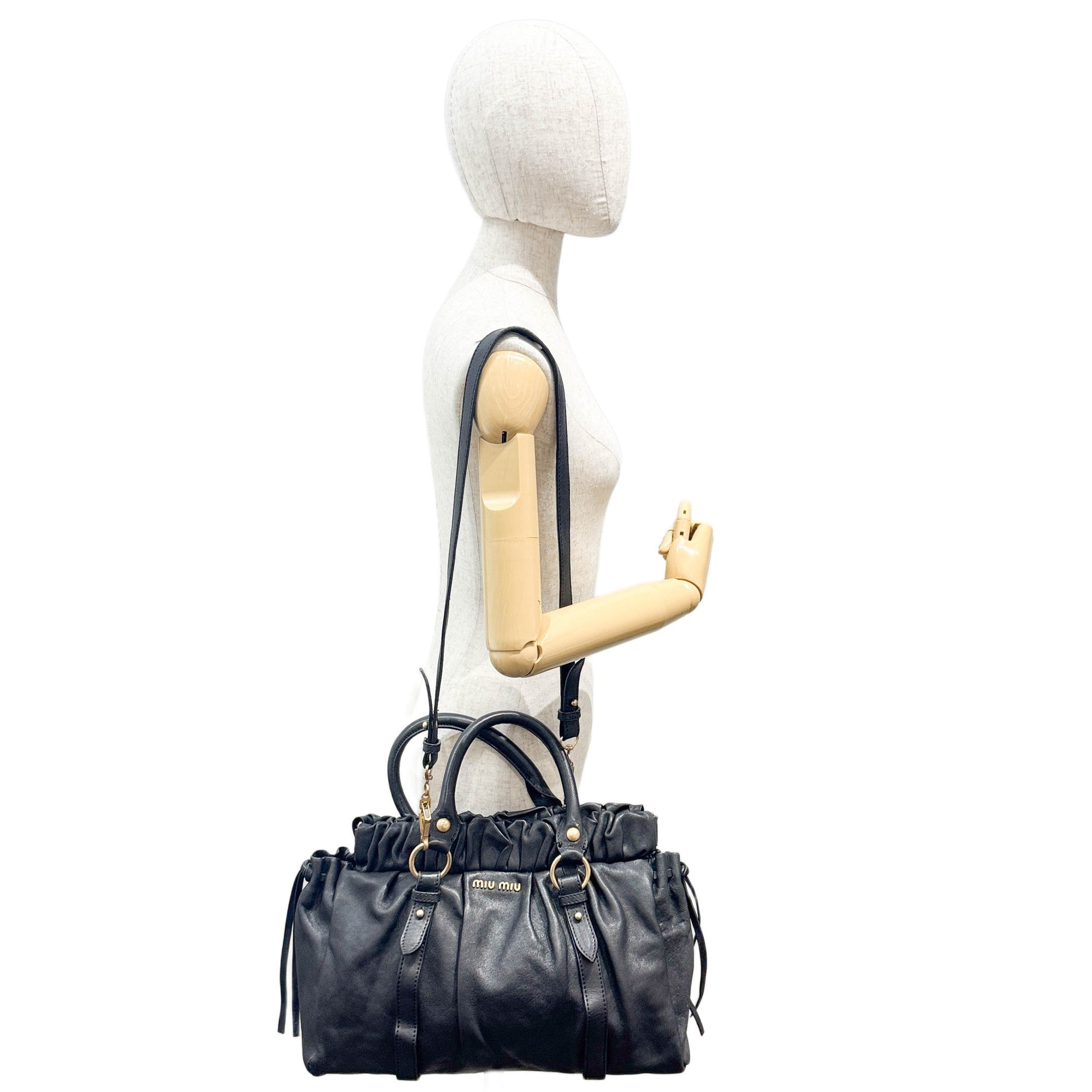 Vitello Black Leather Two Way Bag