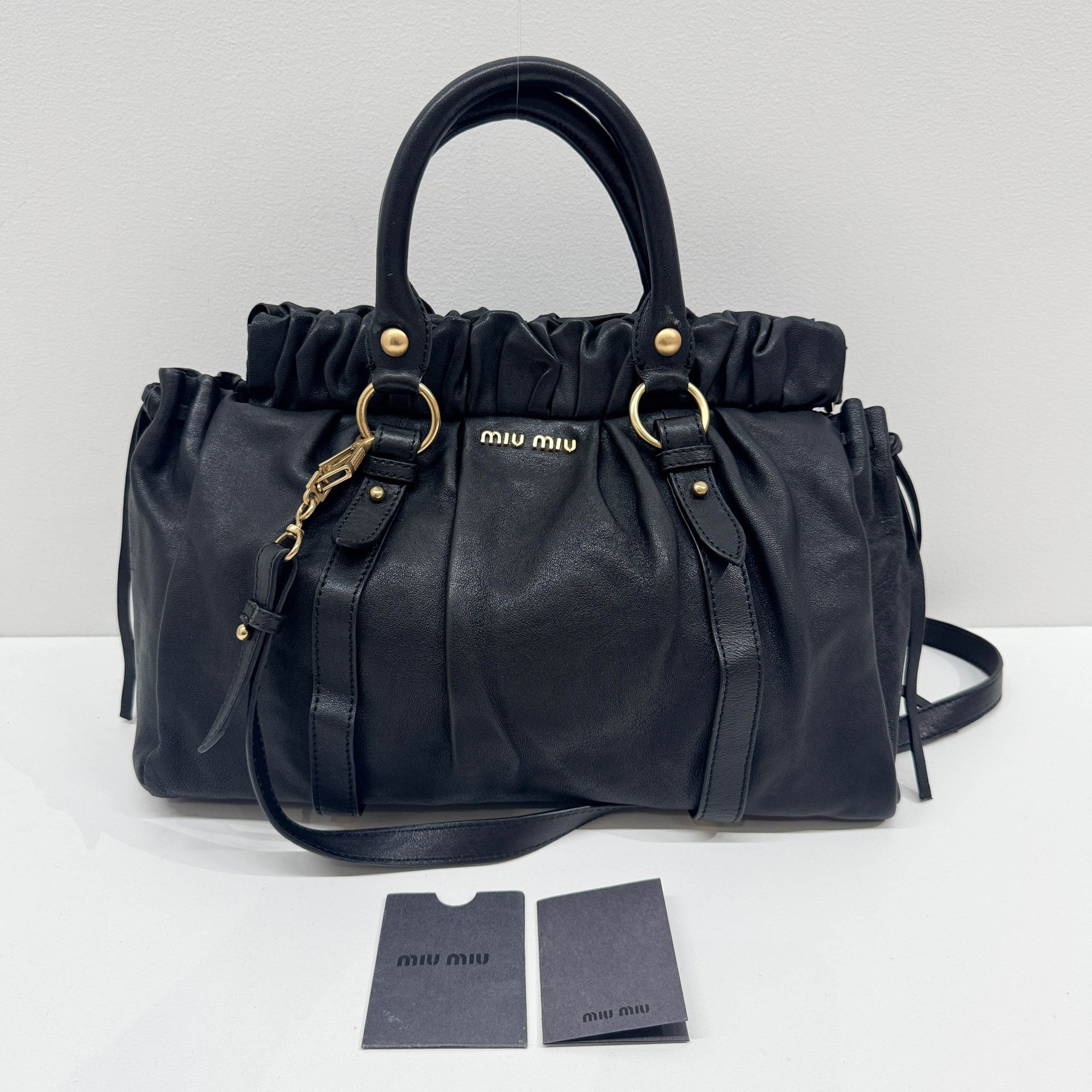 Vitello Black Leather Two Way Bag