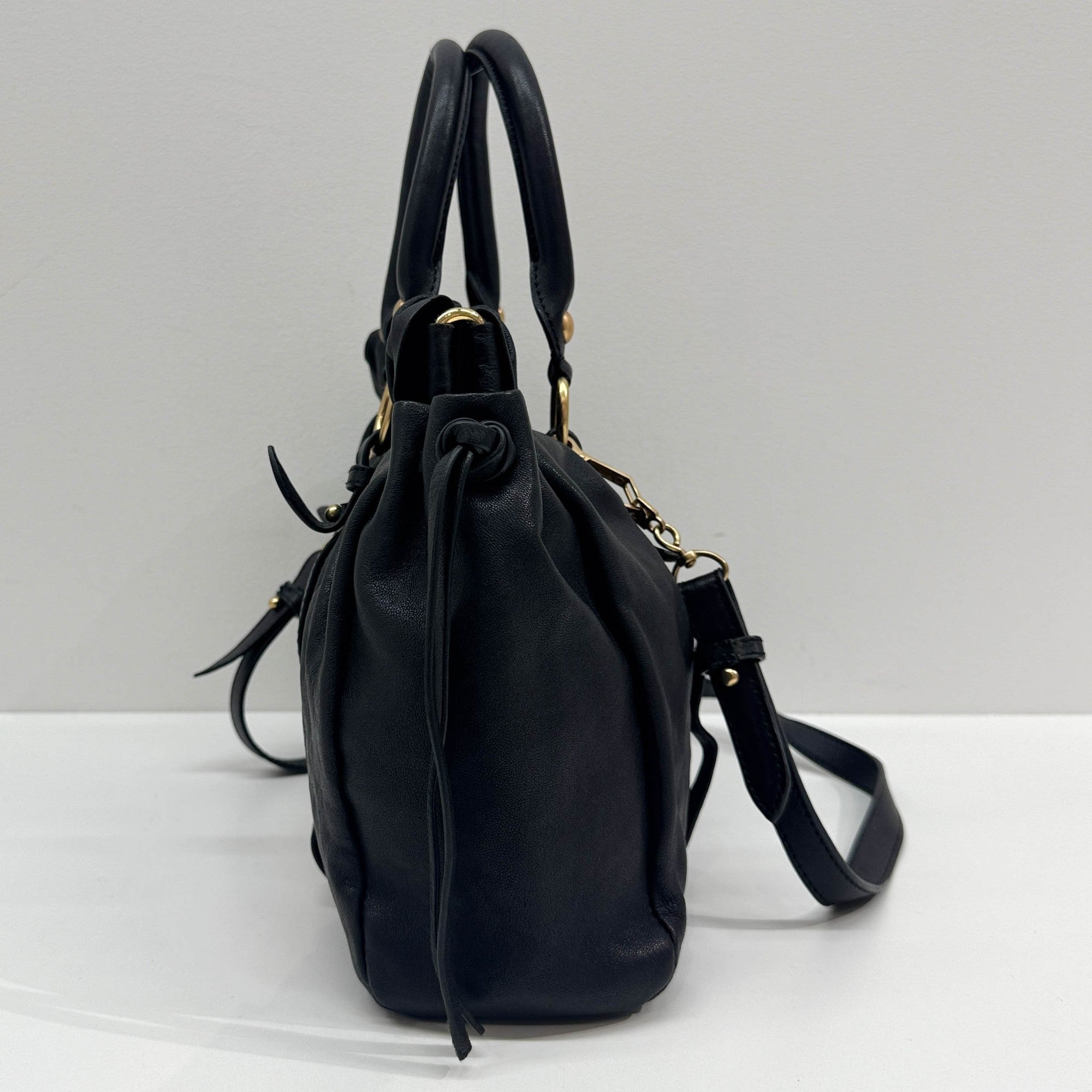 Vitello Black Leather Two Way Bag