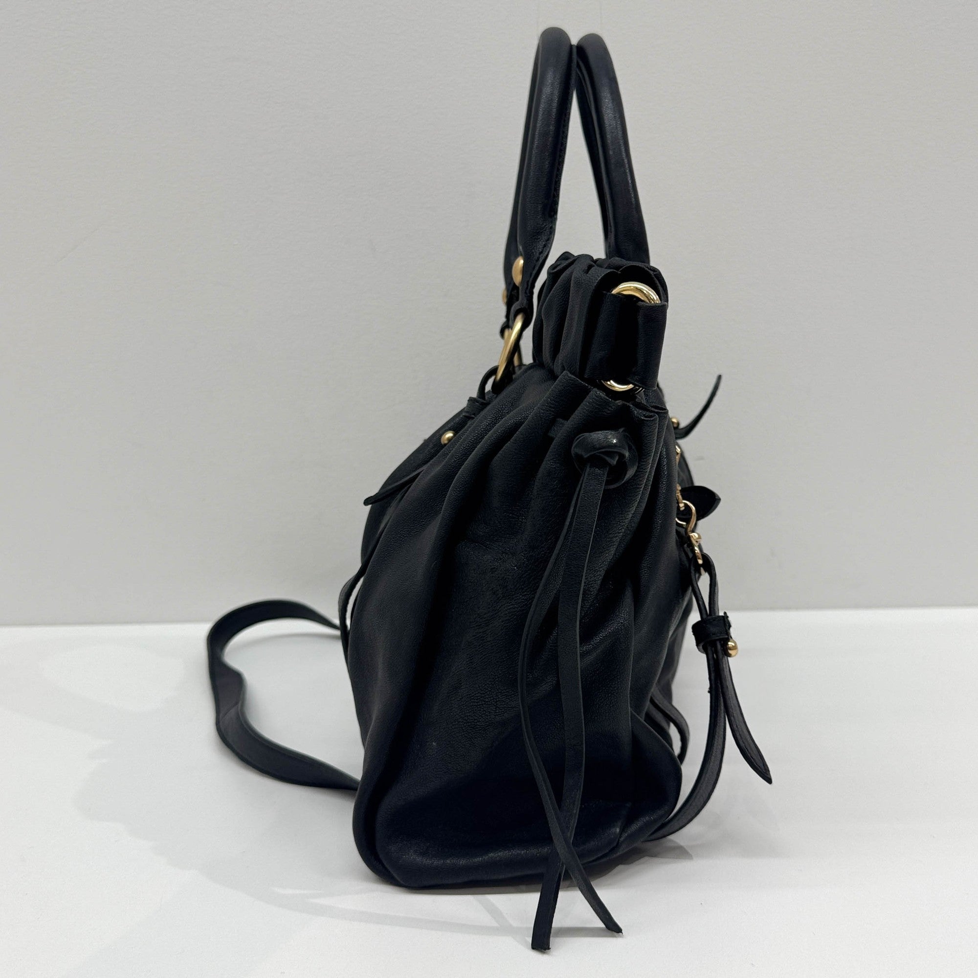Vitello Black Leather Two Way Bag