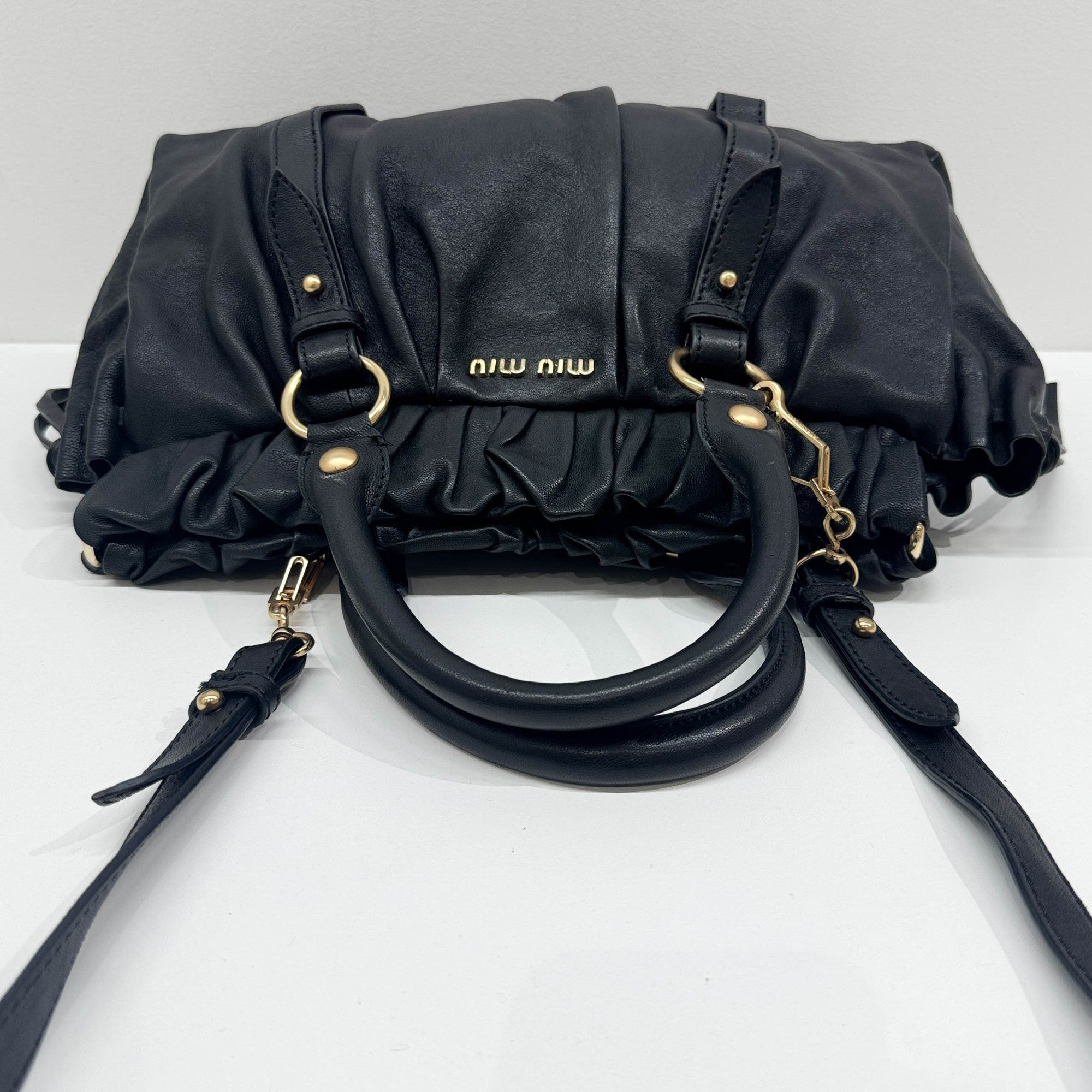 Vitello Black Leather Two Way Bag