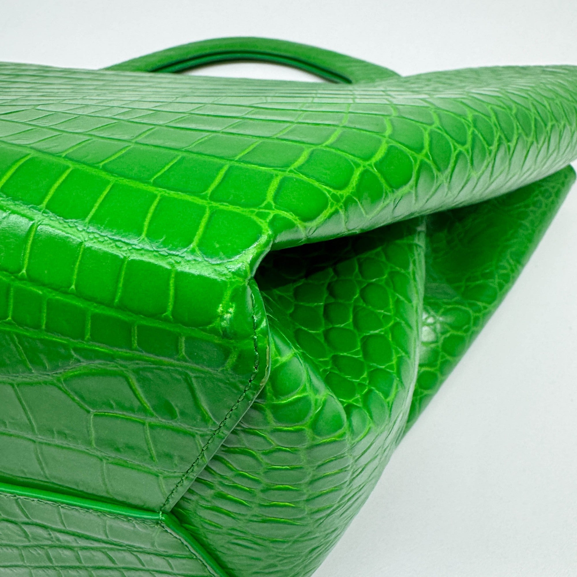 Doll Green Crocodile Embossed Leather Hand Bag
