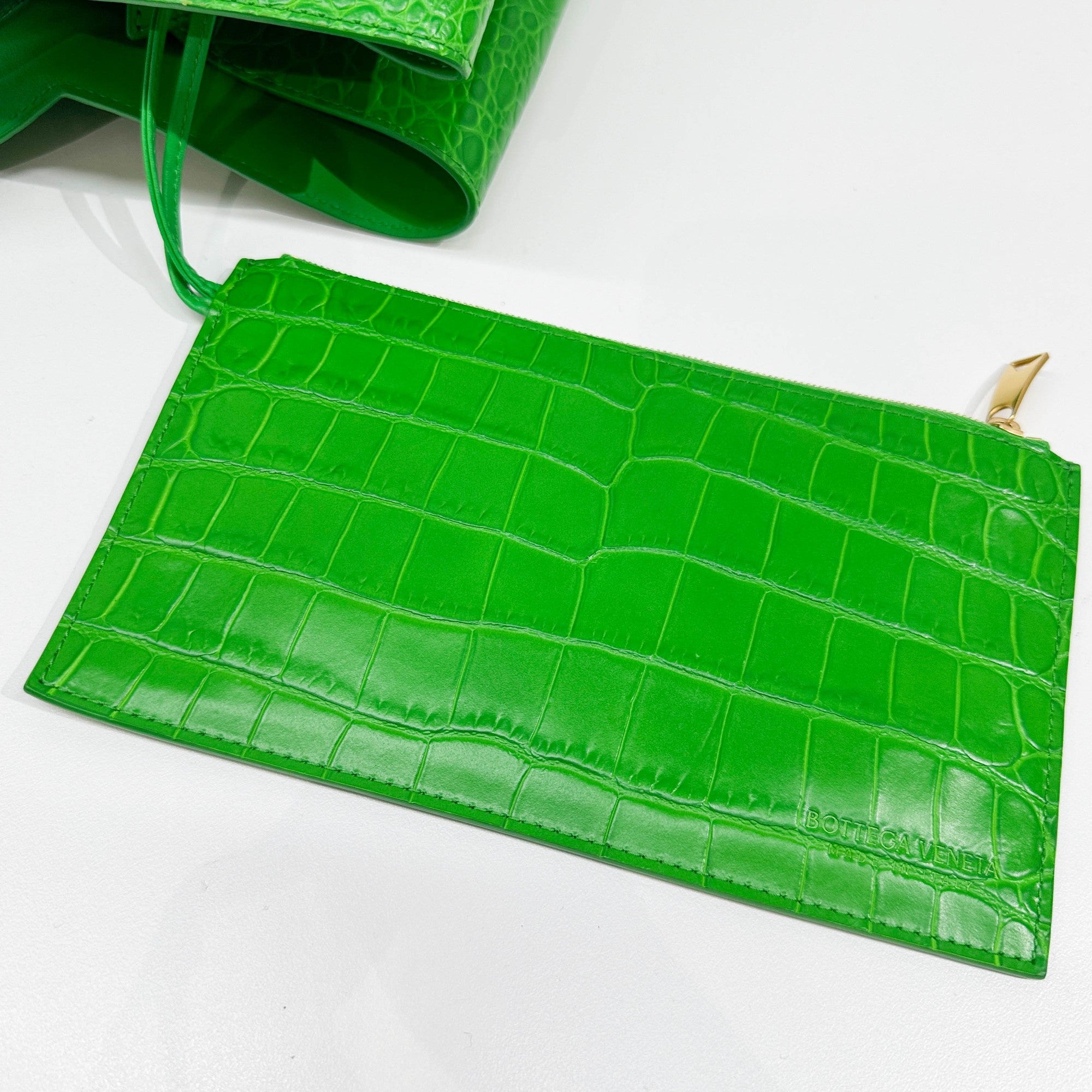 Doll Green Crocodile Embossed Leather Hand Bag