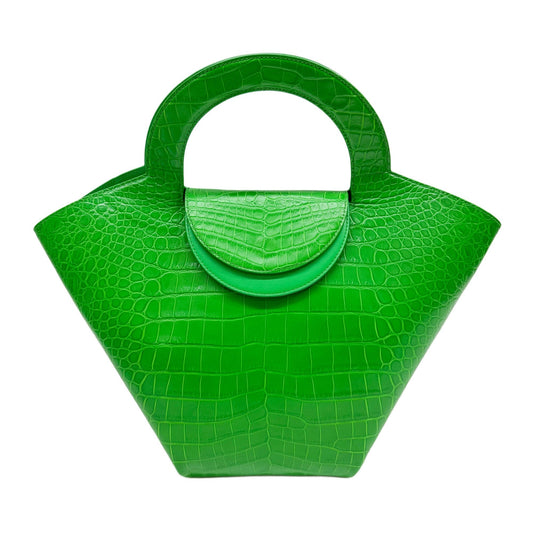 Doll Green Crocodile Embossed Leather Hand Bag