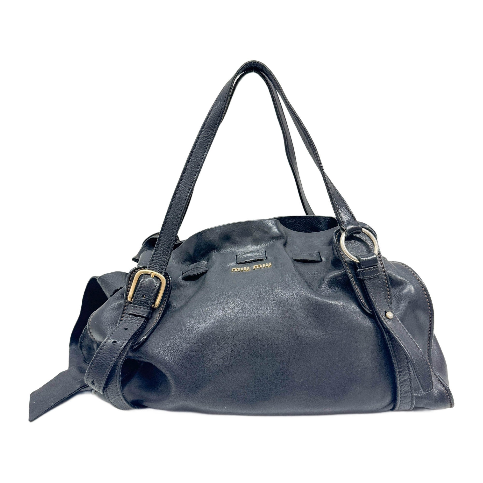 Vitello Lux Bow Black Leather Shoulder Bag