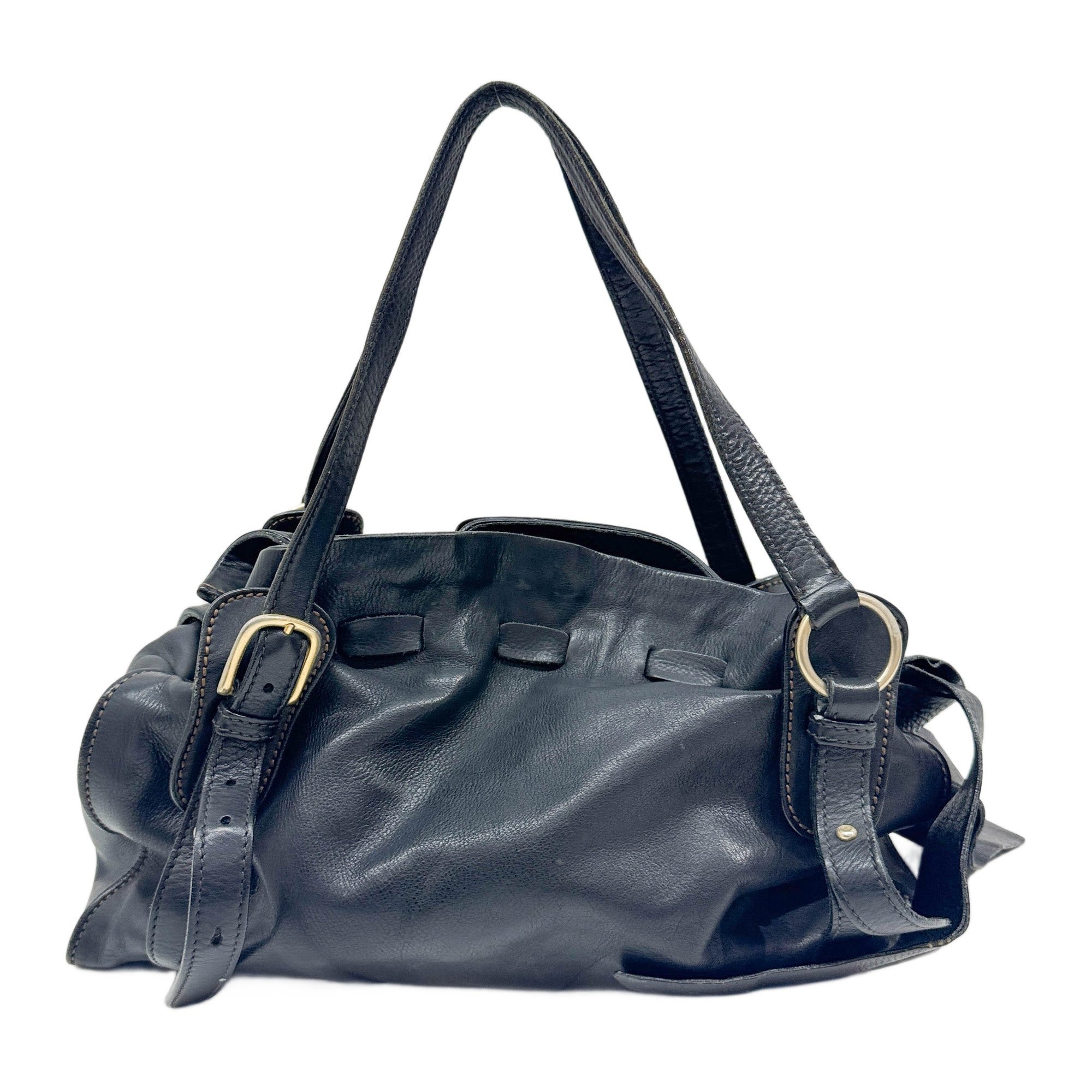Vitello Lux Bow Black Leather Shoulder Bag