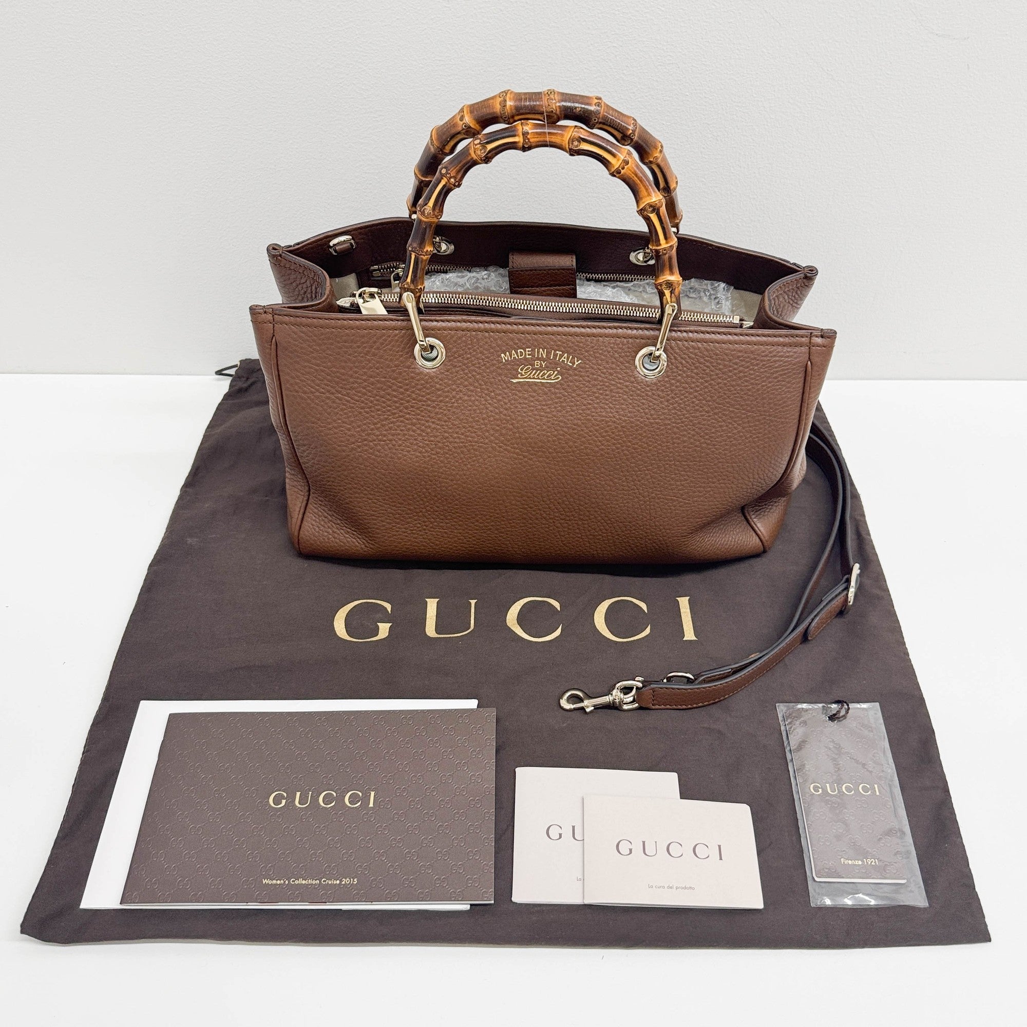 Bamboo Brown Leather Two Way Bag