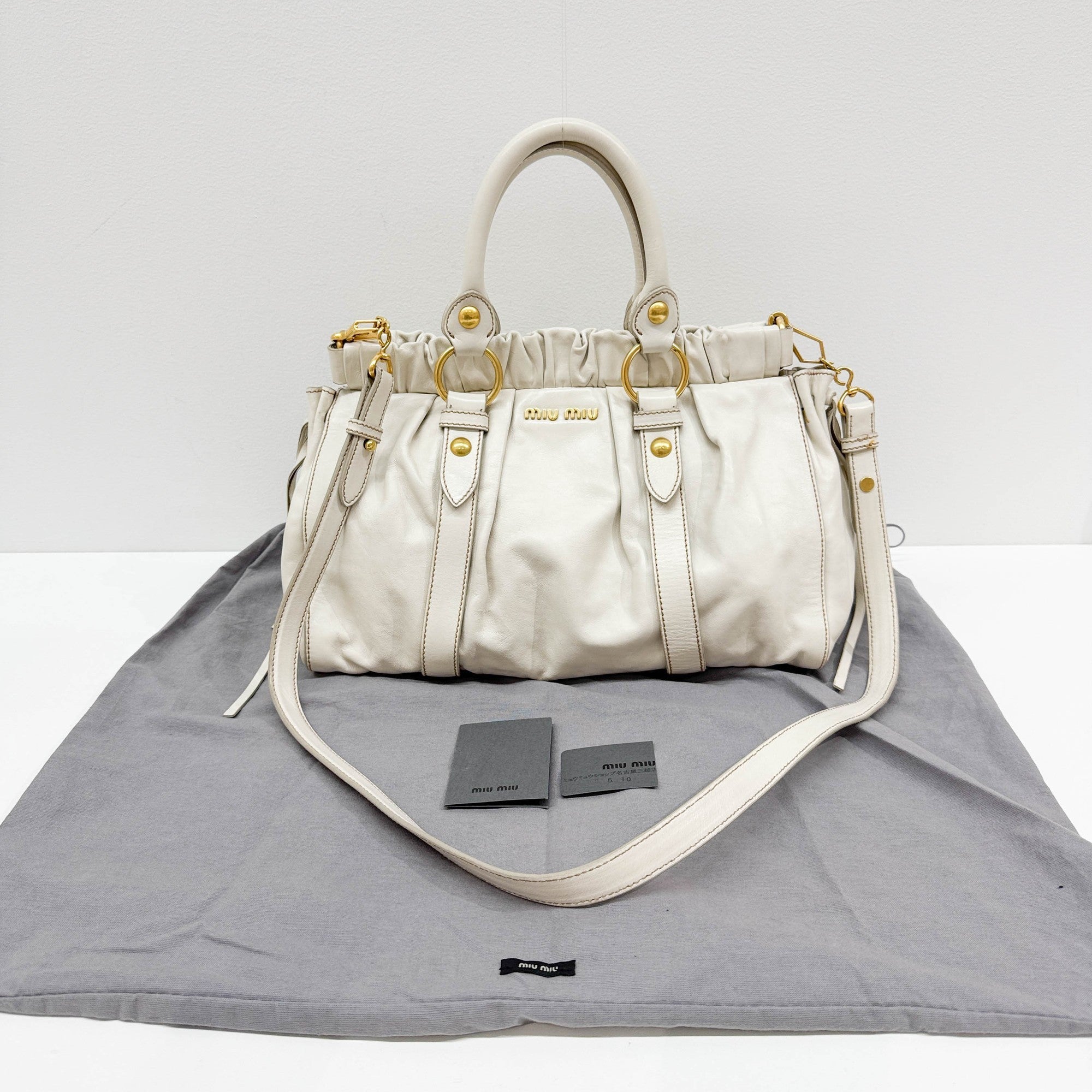Vitello Beige Leather Two-Way Bag