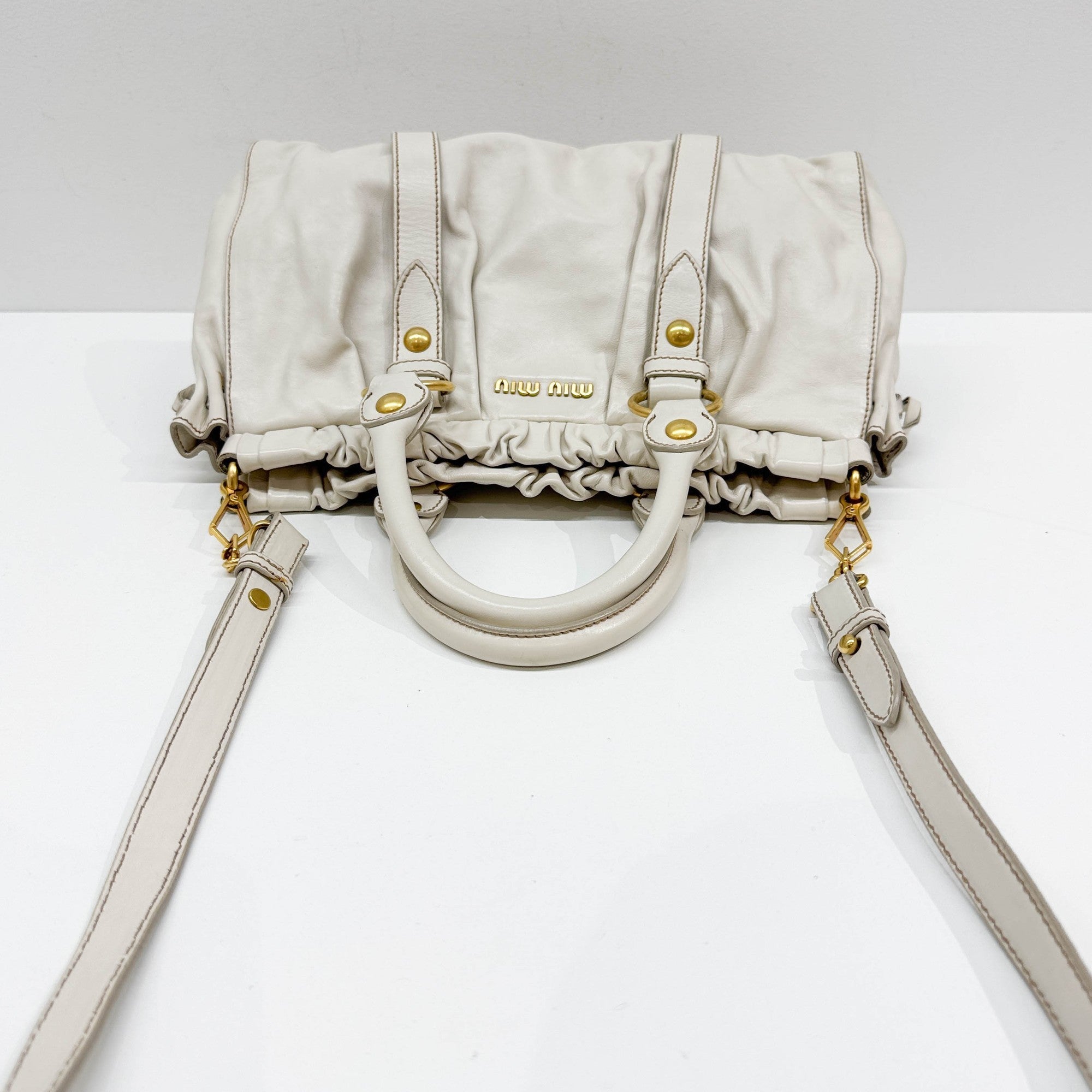 Vitello Beige Leather Two-Way Bag
