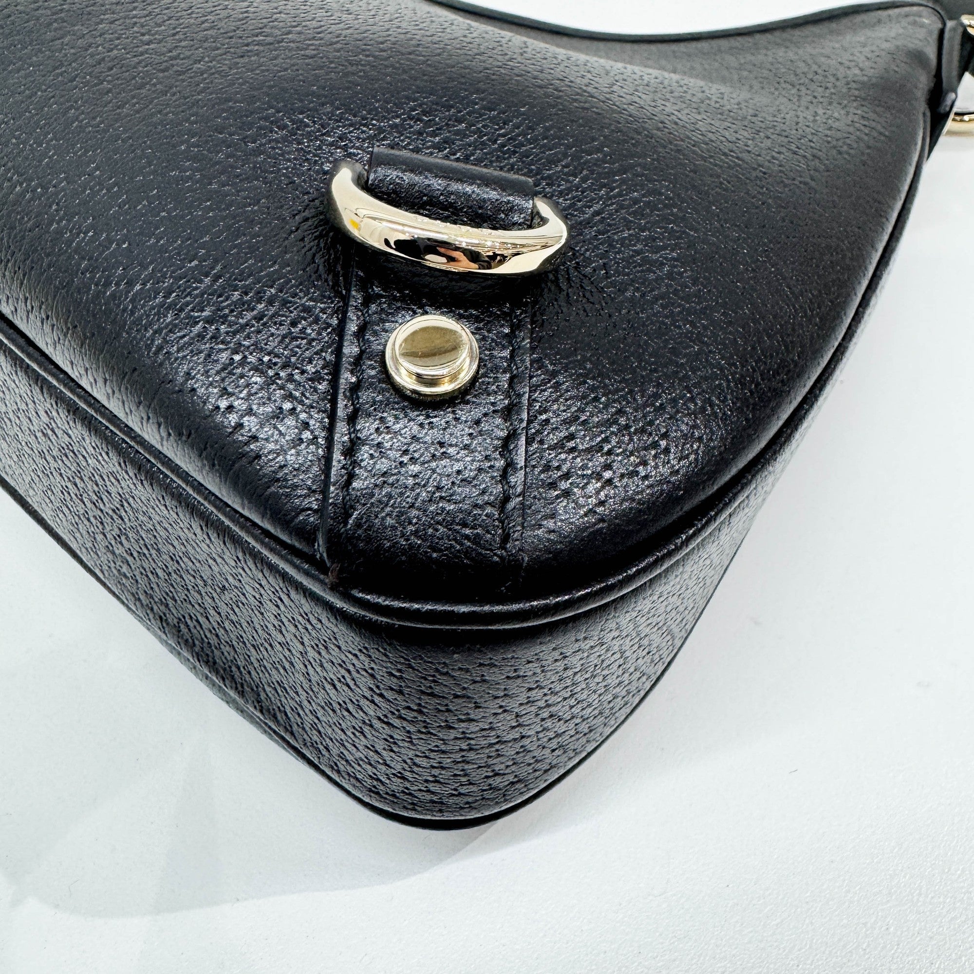 Abbey D-Ring Black Leather Shoulder Bag