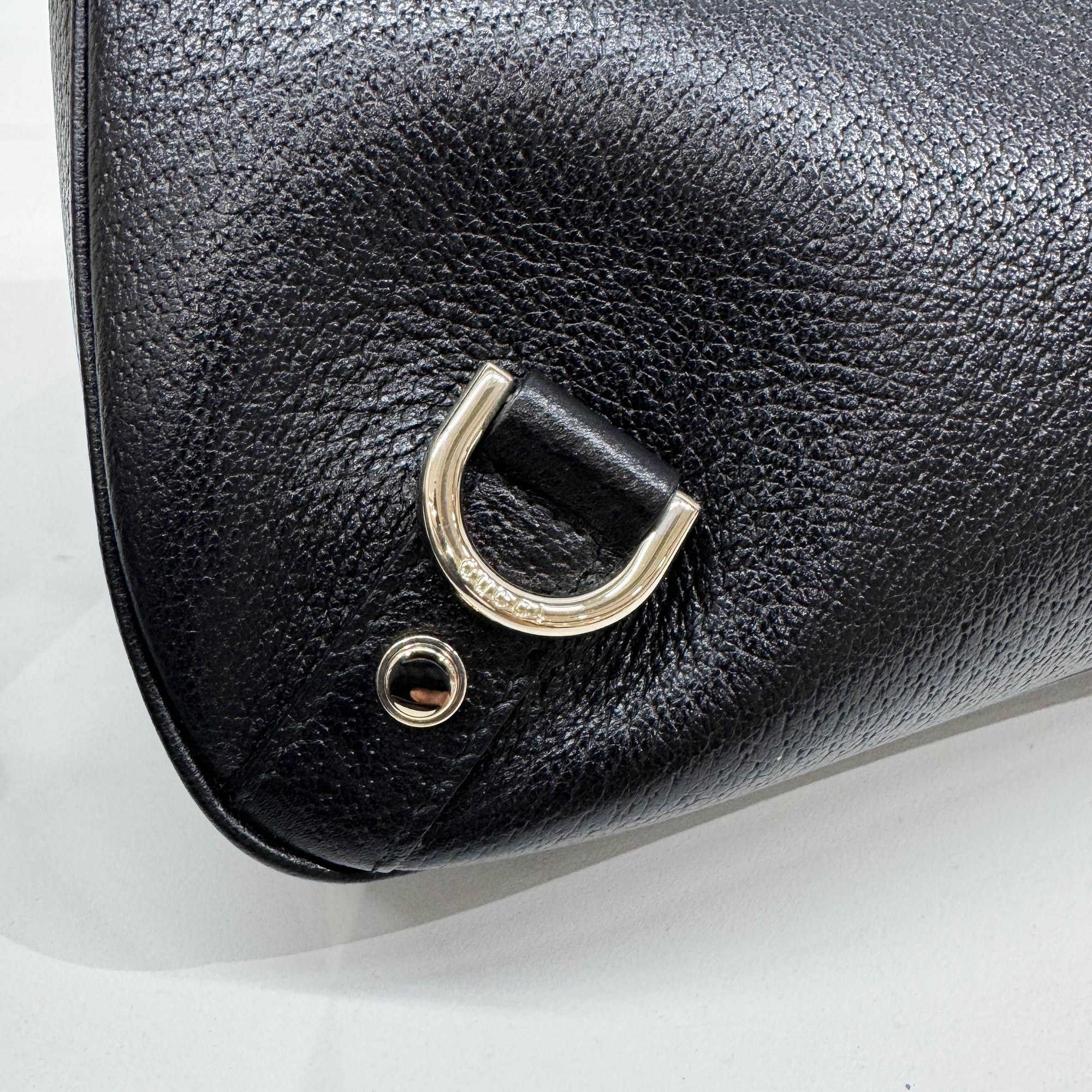 Abbey D-Ring Black Leather Shoulder Bag
