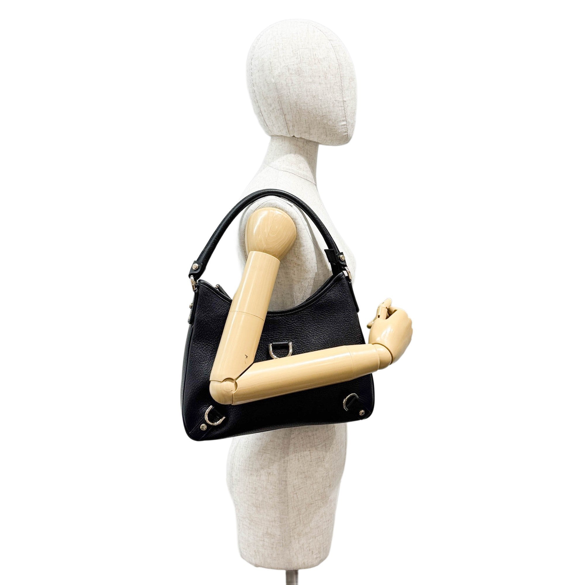 Abbey D-Ring Black Leather Shoulder Bag