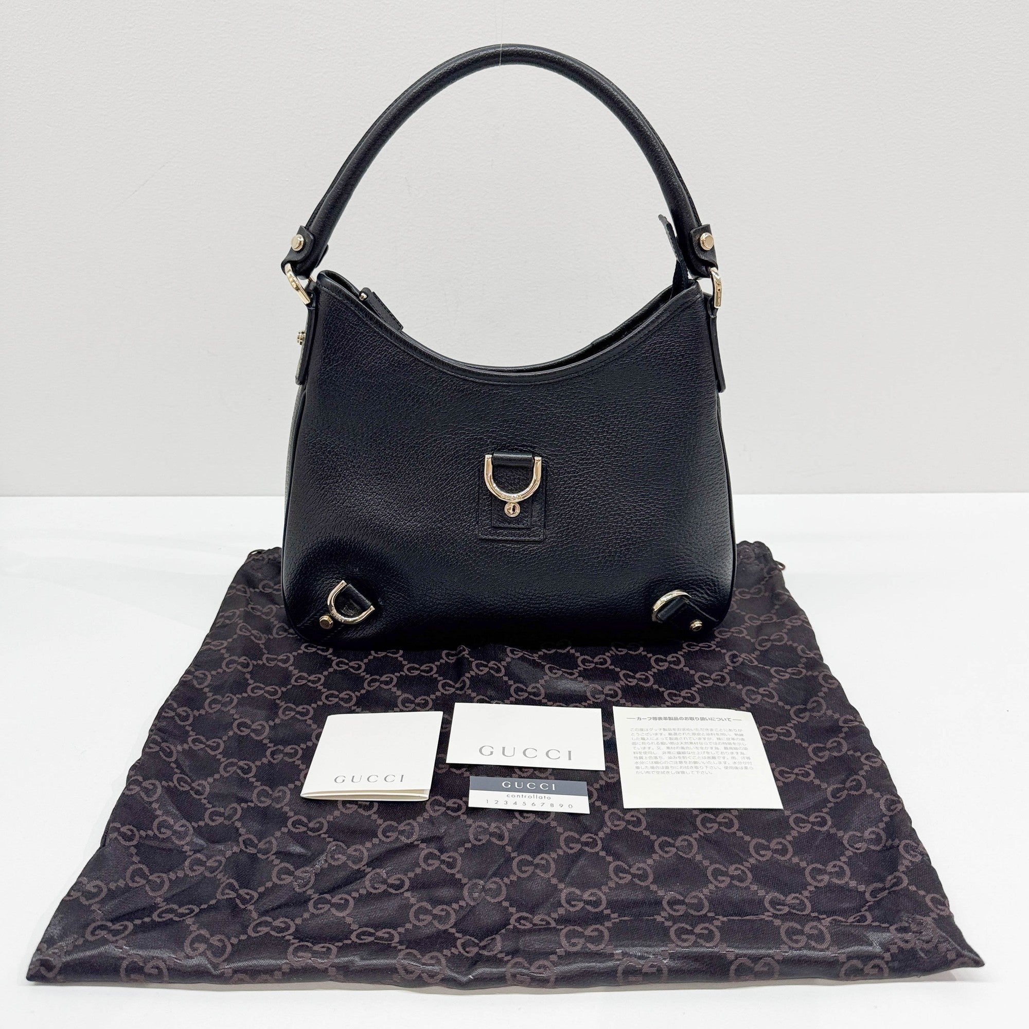 Abbey D-Ring Black Leather Shoulder Bag