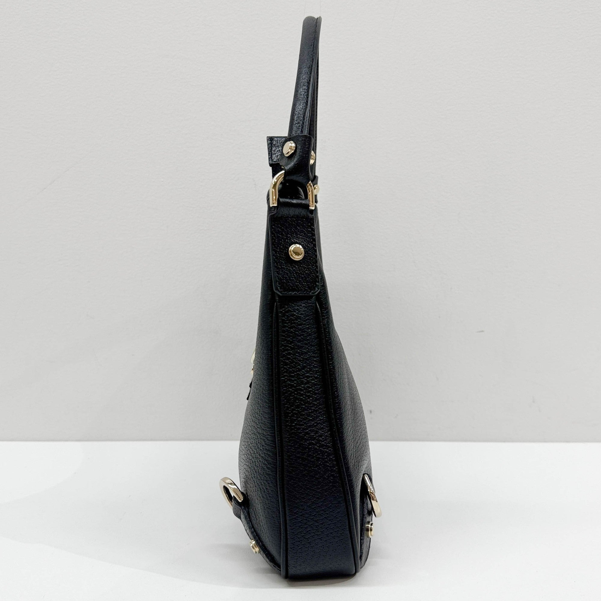 Abbey D-Ring Black Leather Shoulder Bag