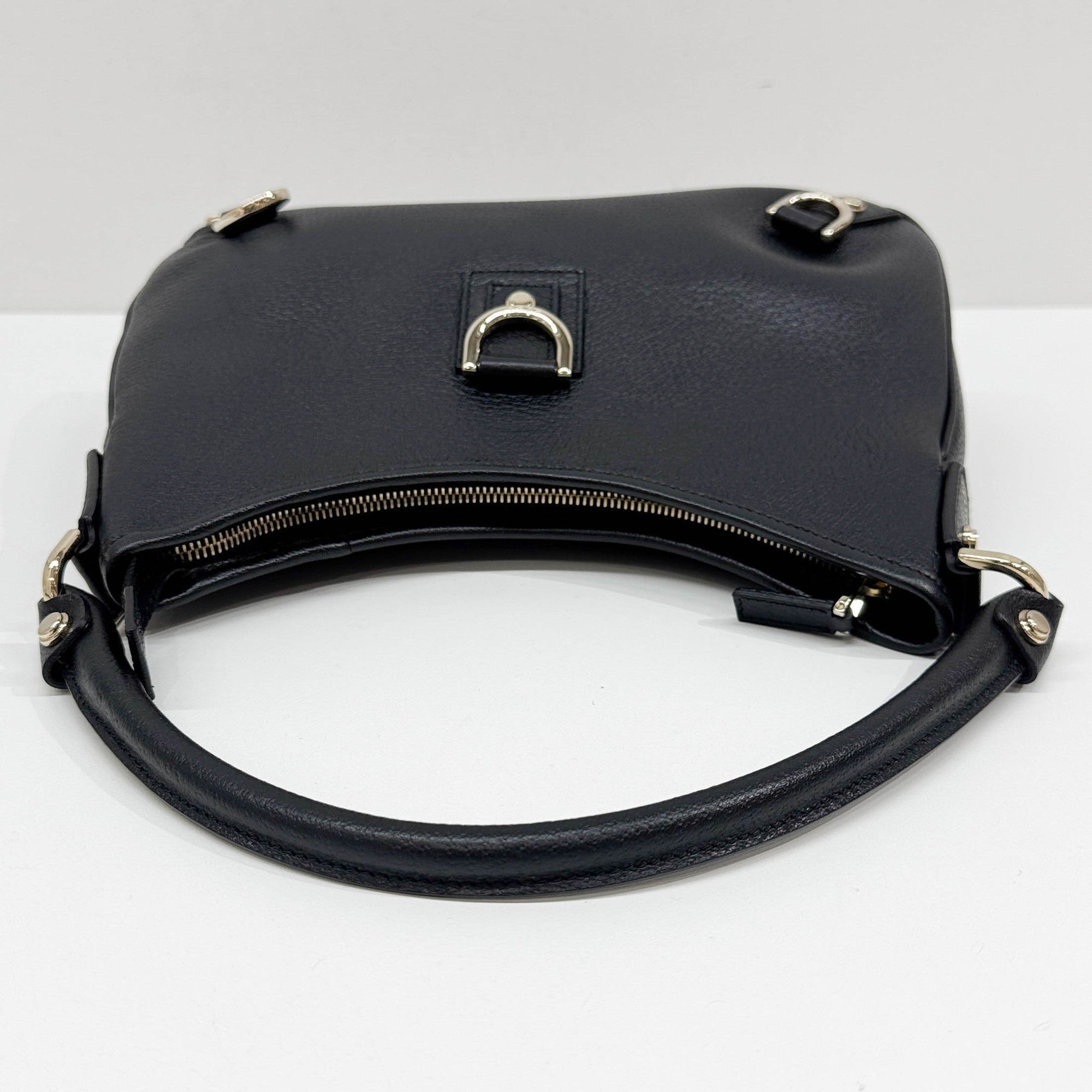 Abbey D-Ring Black Leather Shoulder Bag