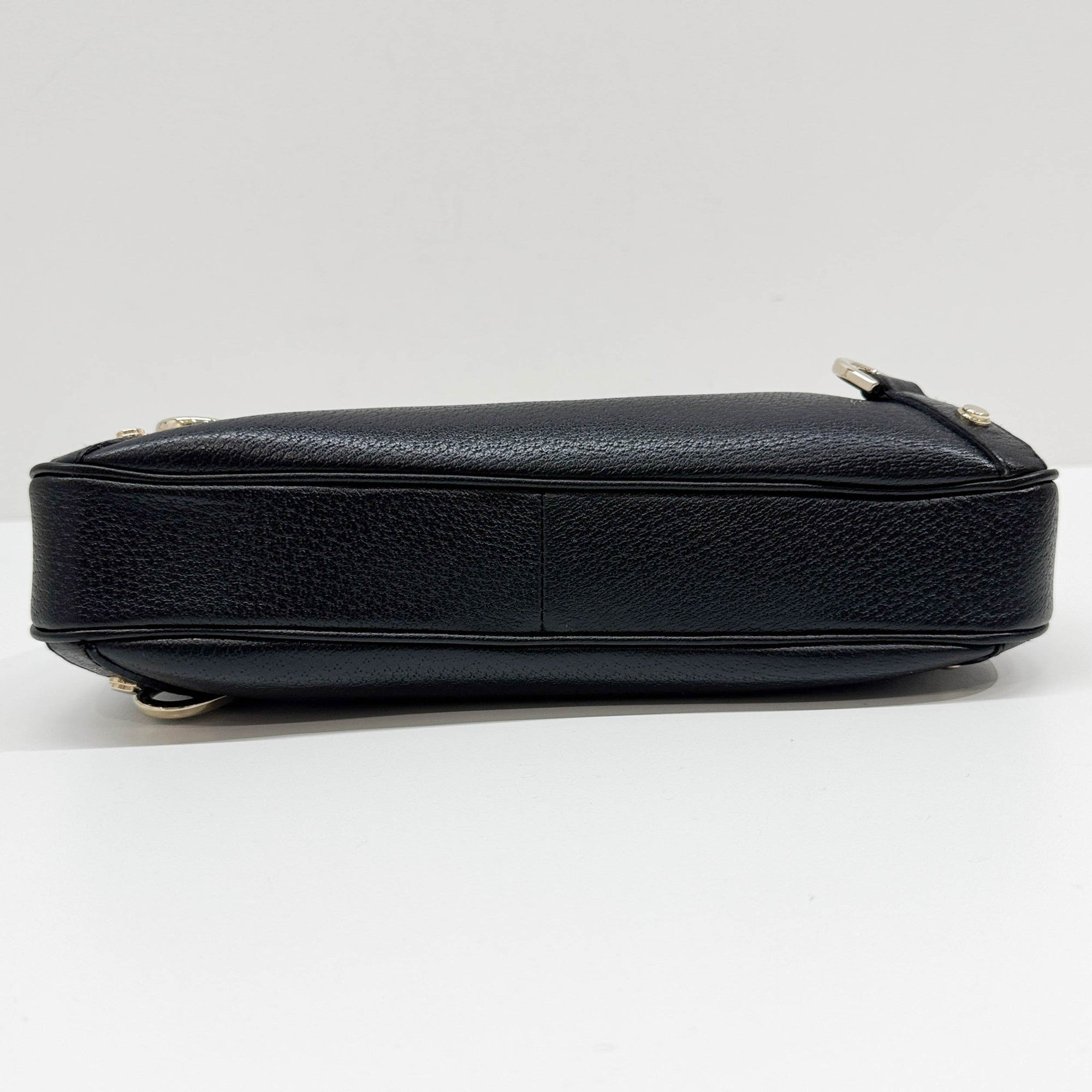 Abbey D-Ring Black Leather Shoulder Bag