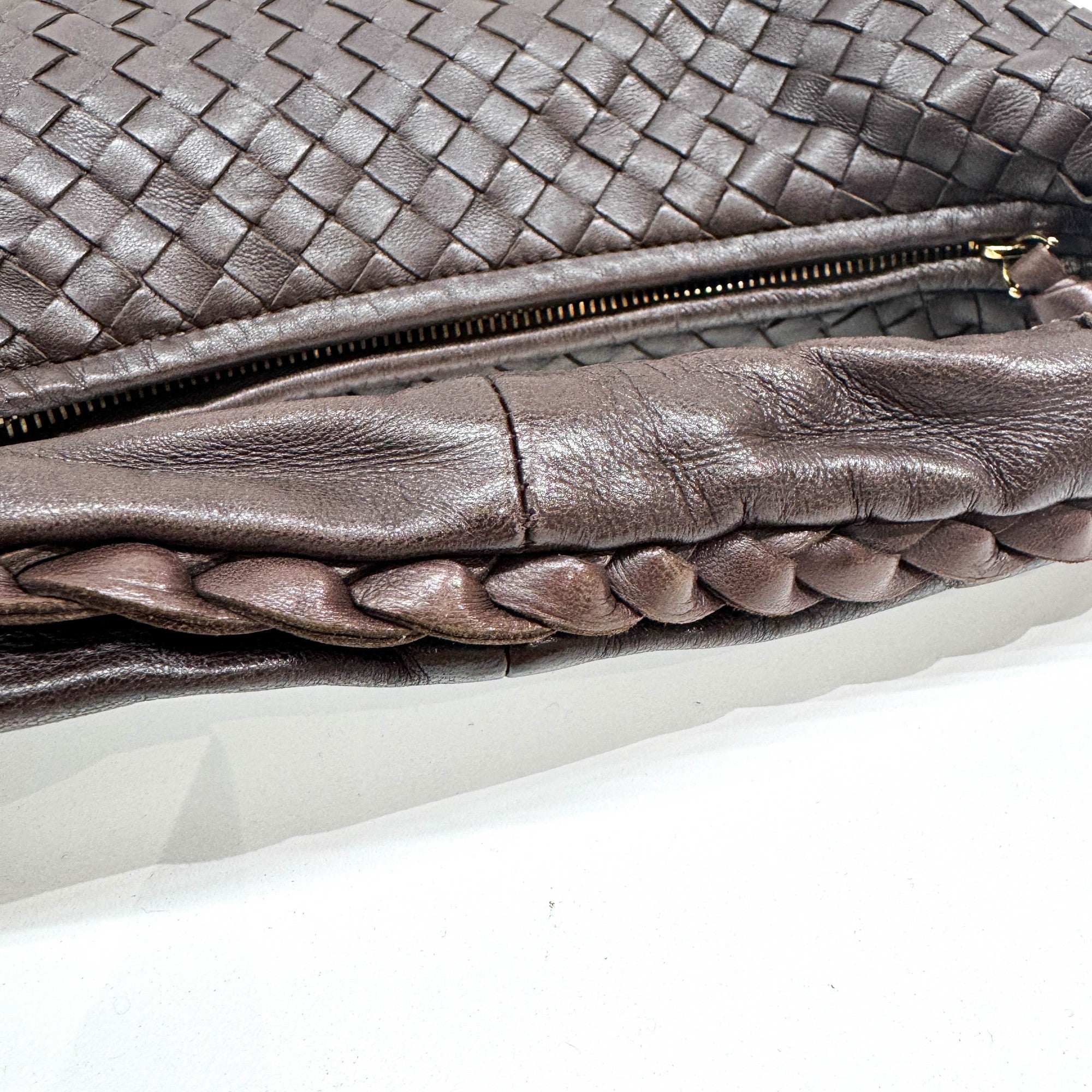 Intrecciato Brown Leather Shoulder Bag