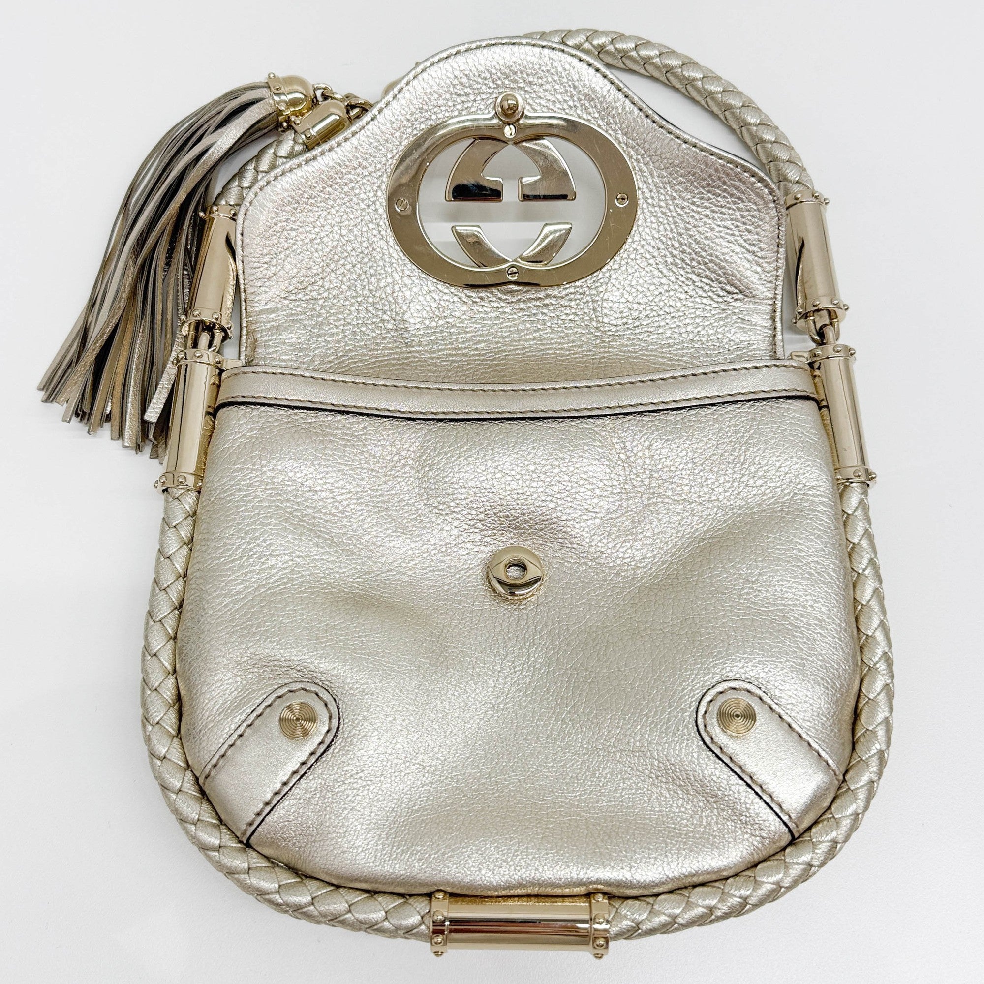 Britt Braided Trim Metallic Gold Shoulder Bag