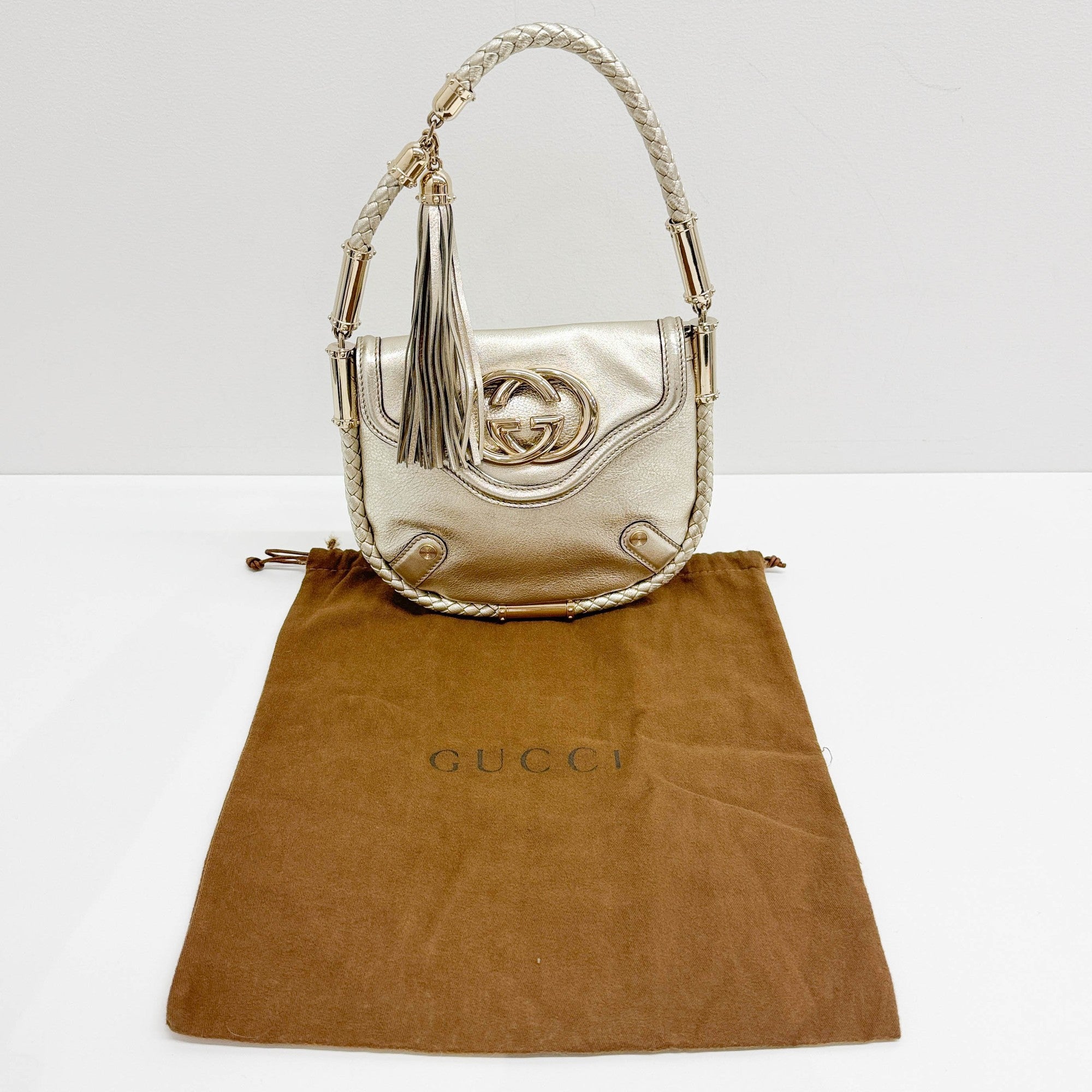 Britt Braided Trim Metallic Gold Shoulder Bag