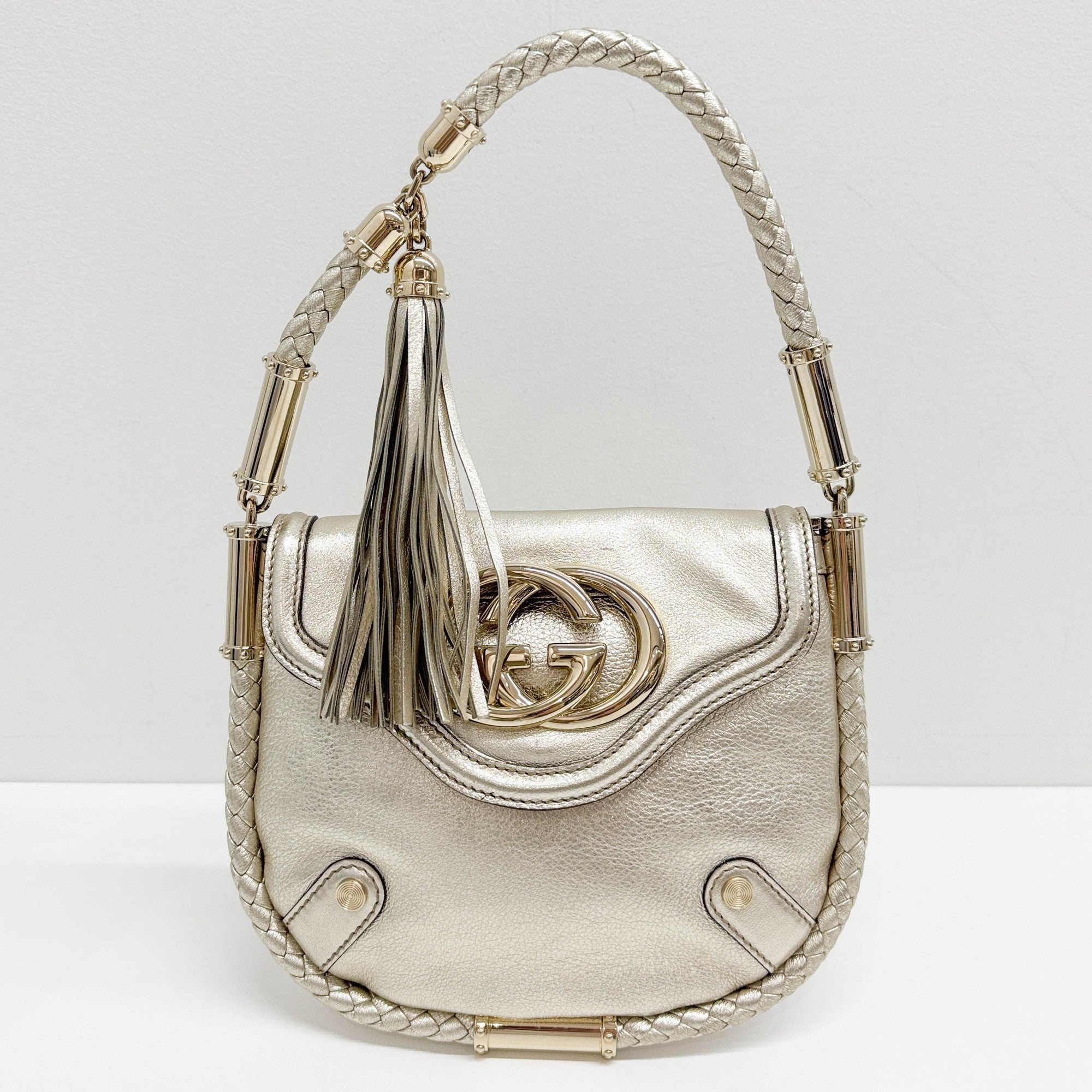 Britt Braided Trim Metallic Gold Shoulder Bag