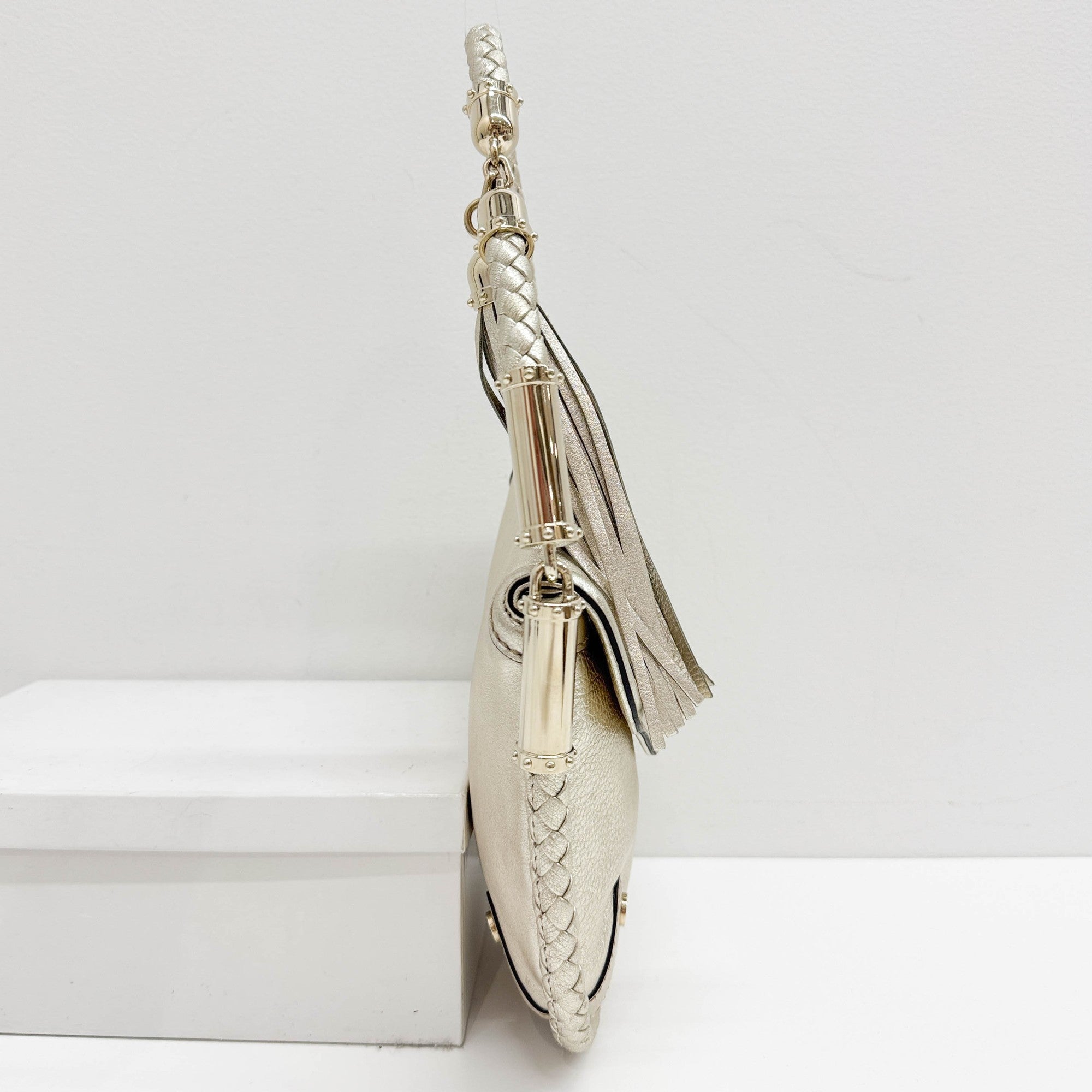 Britt Braided Trim Metallic Gold Shoulder Bag