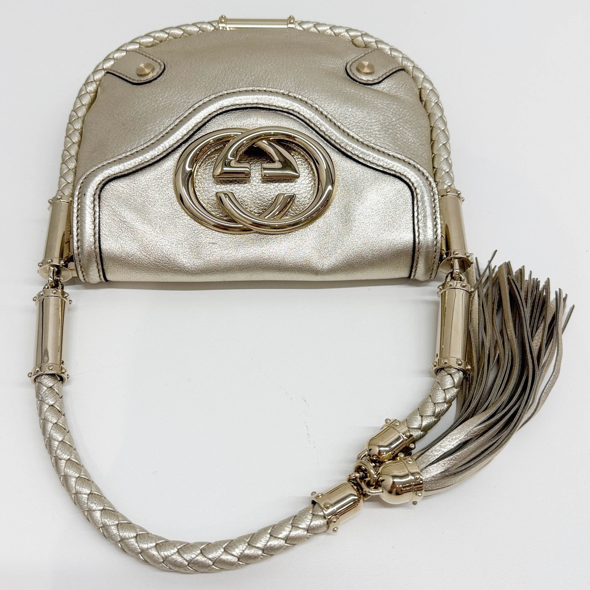 Britt Braided Trim Metallic Gold Shoulder Bag