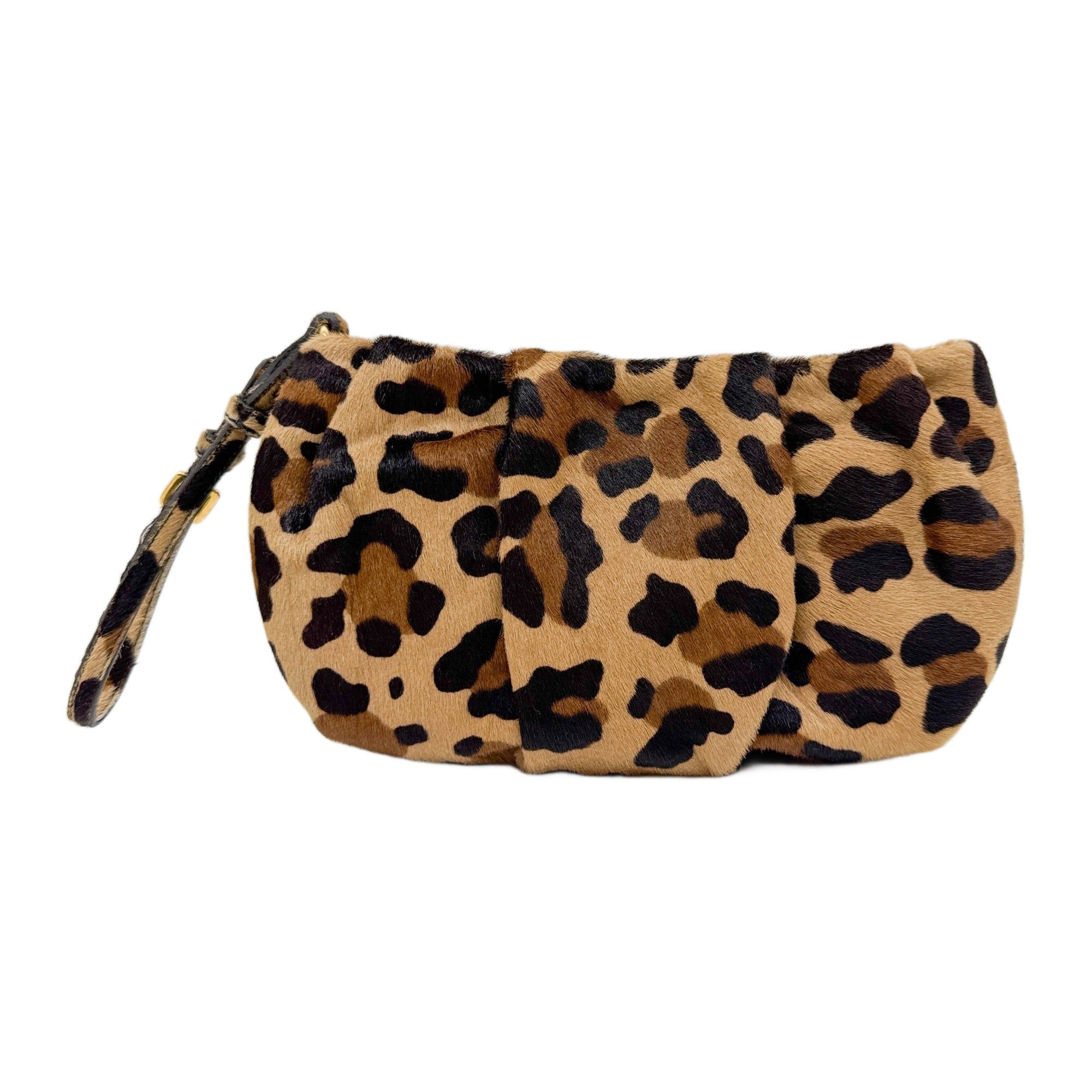 Brown Cheetah Print Pony Hair Wristlet Pouch