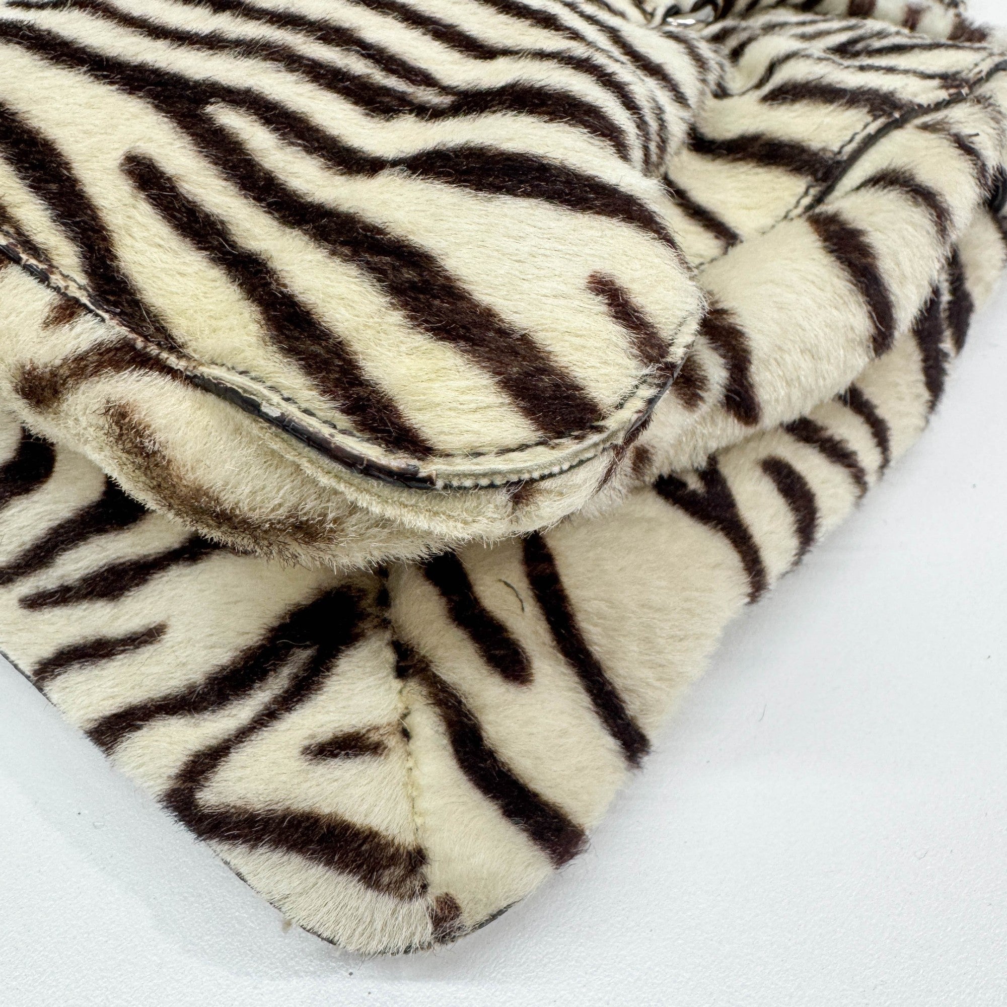 Brown & White Zebra Print Pony Hair Shoulder Bag