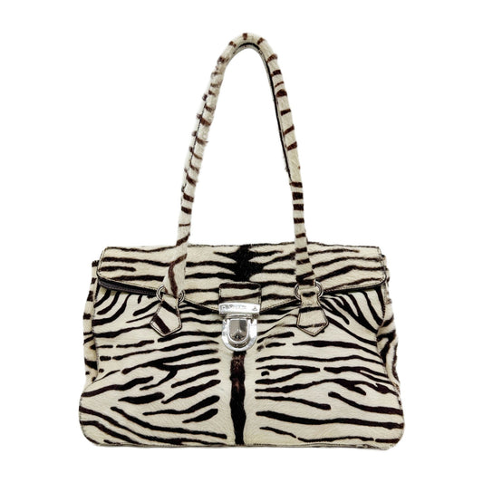 Brown & White Zebra Print Pony Hair Shoulder Bag
