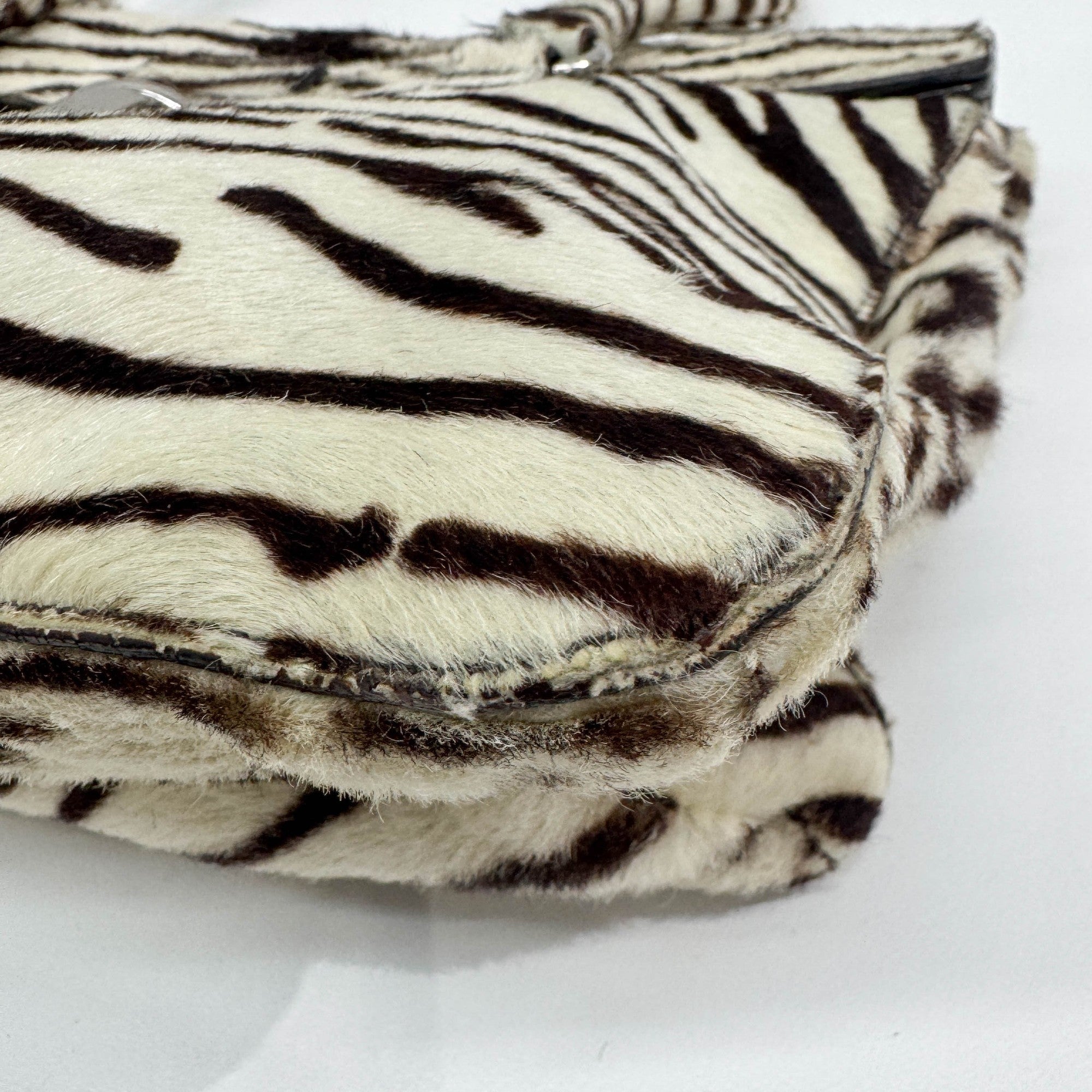 Brown & White Zebra Print Pony Hair Shoulder Bag