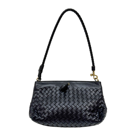 Intrecciato Black Leather Shoulder Bag