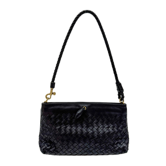 Intrecciato Black Leather Shoulder Bag