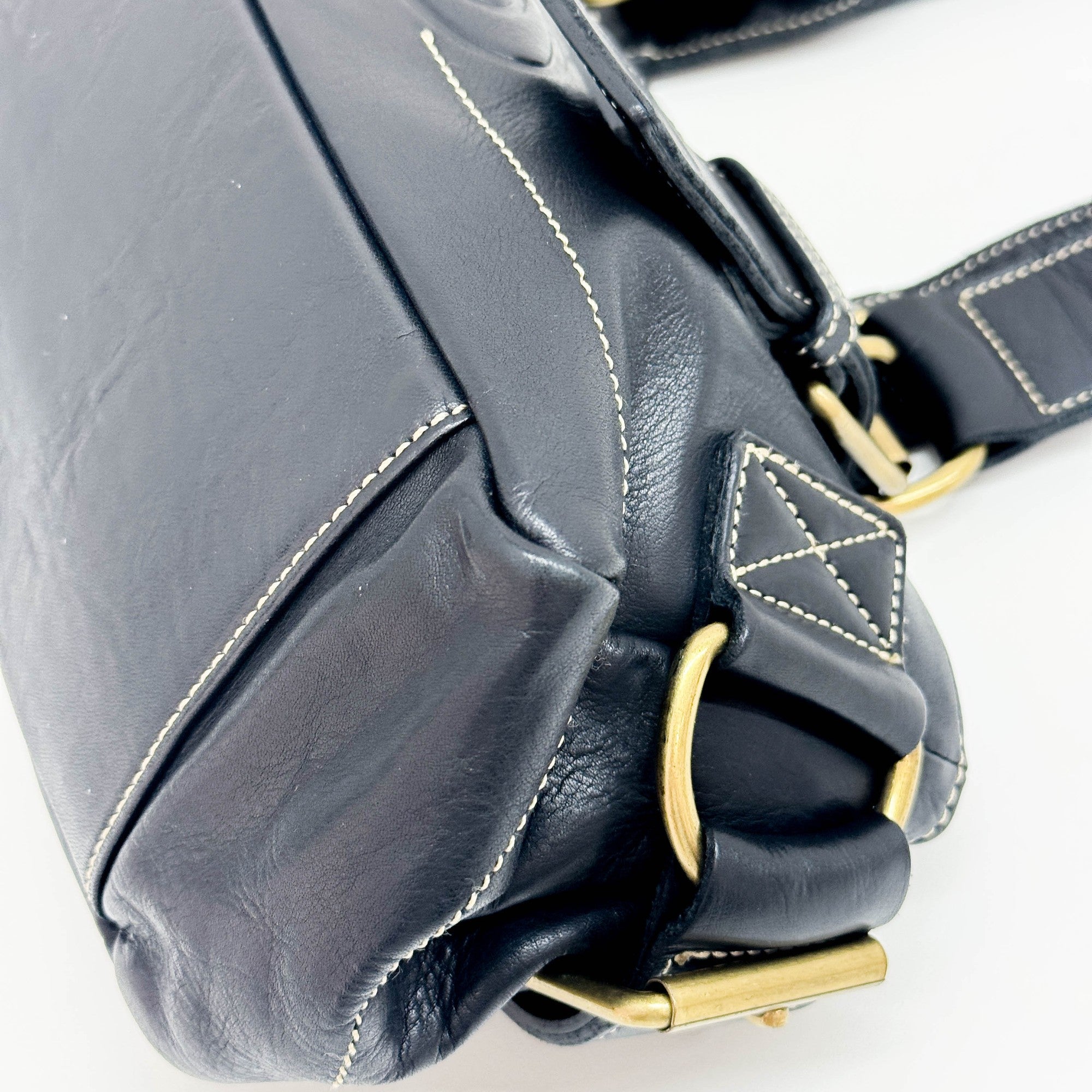 Orb Black Leather Shoulder Bag