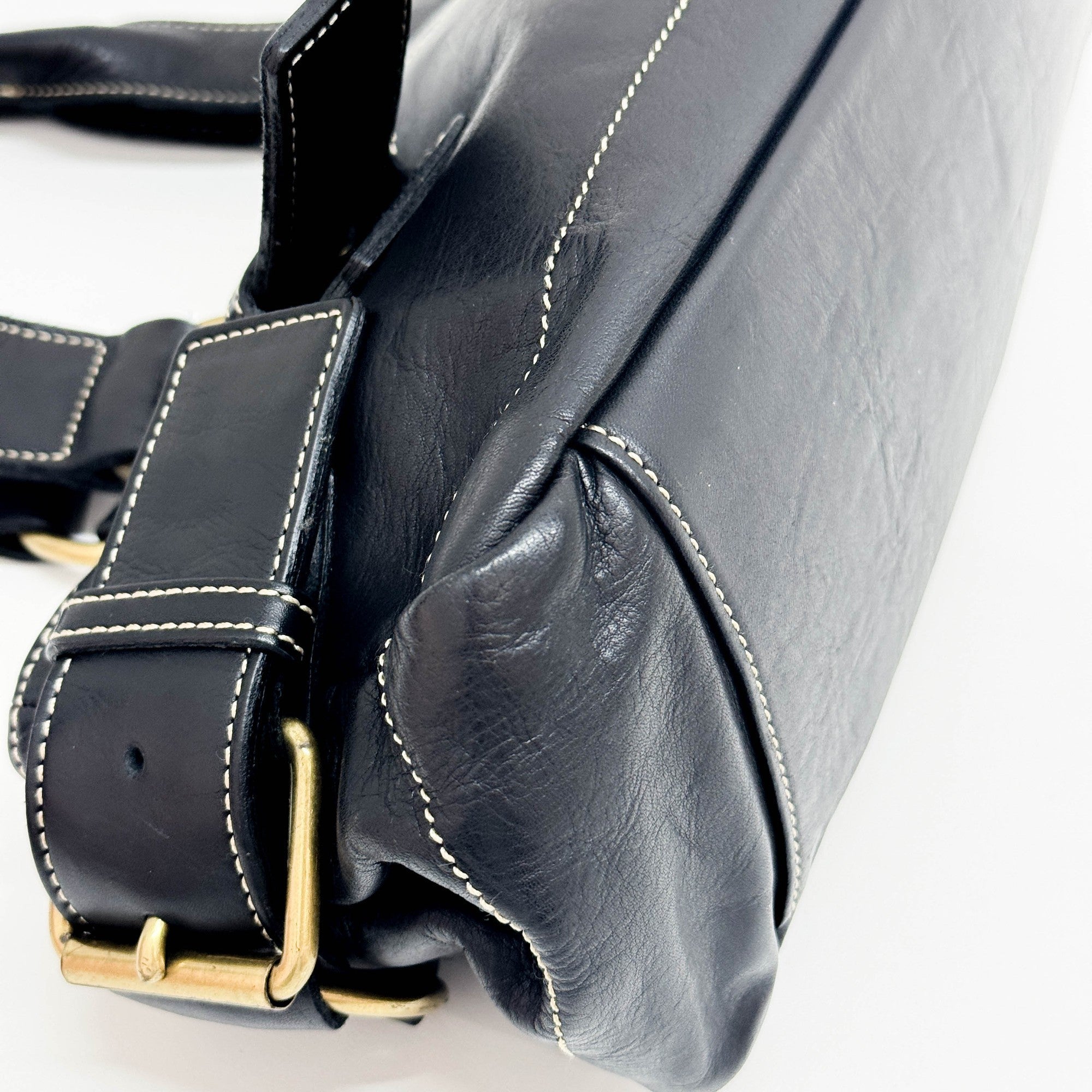 Orb Black Leather Shoulder Bag
