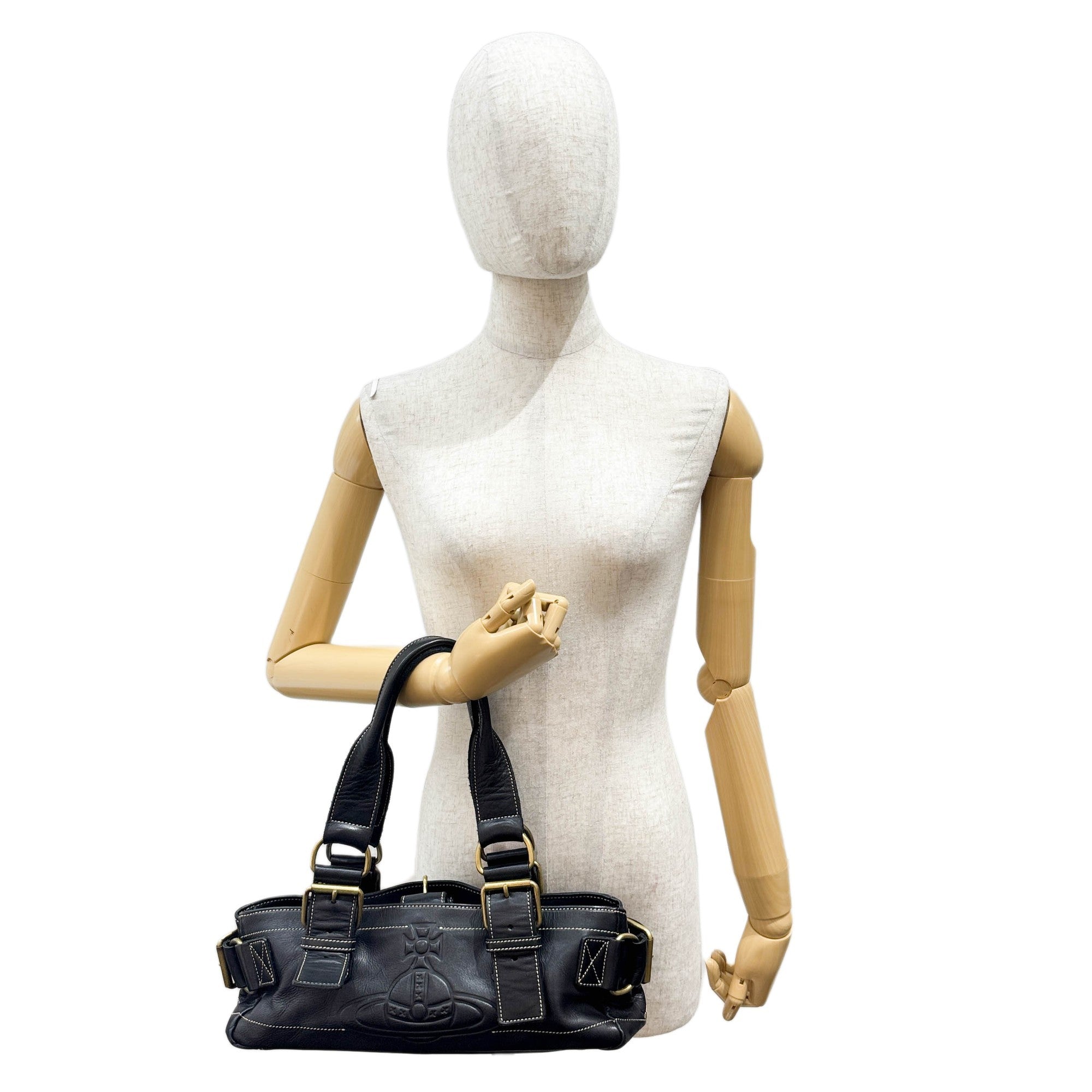 Orb Black Leather Shoulder Bag