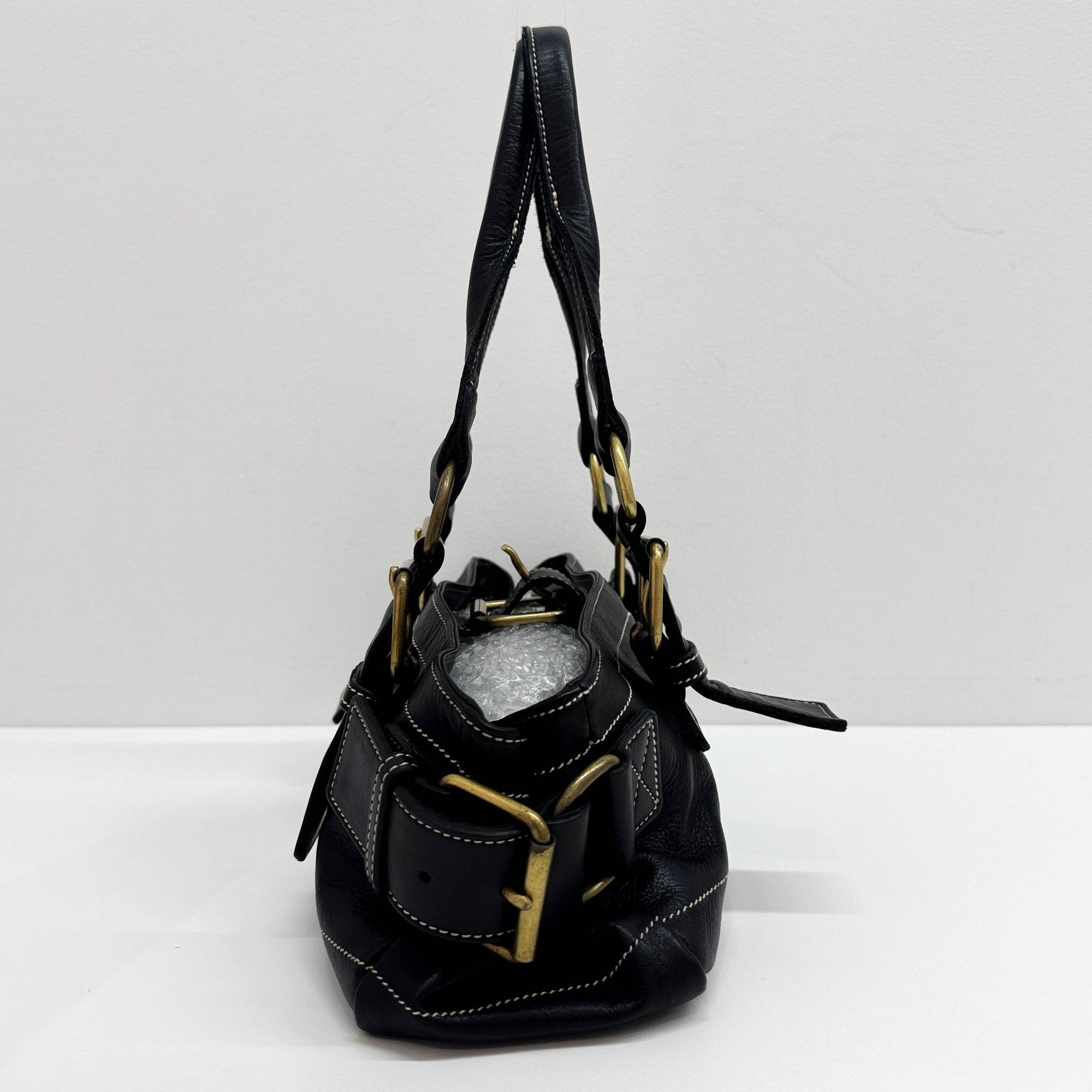Orb Black Leather Shoulder Bag