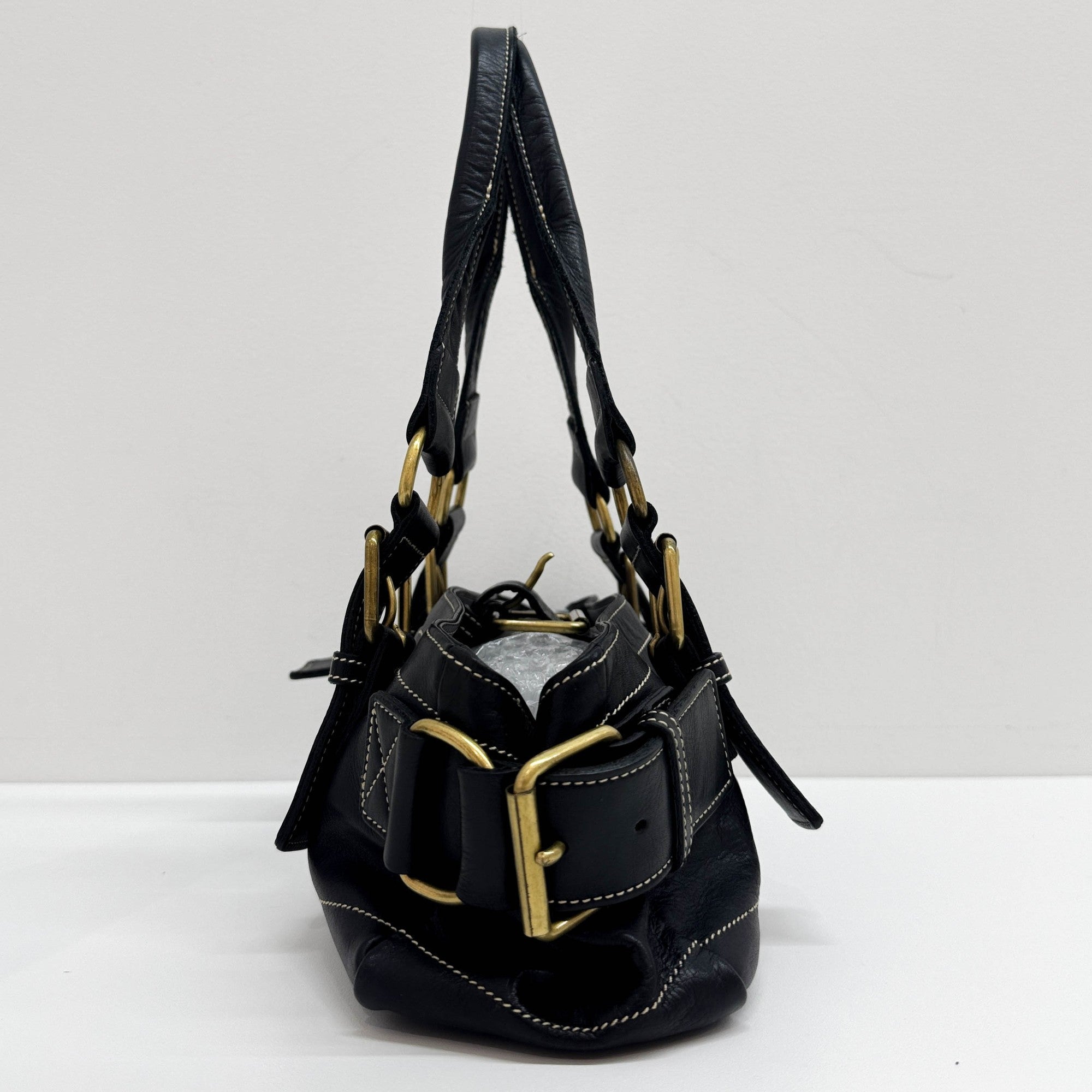 Orb Black Leather Shoulder Bag