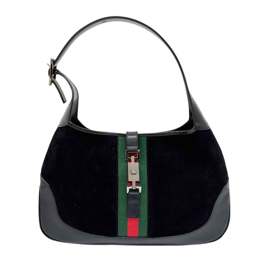 Jackie Cherry Line Black Suede Shoulder Bag