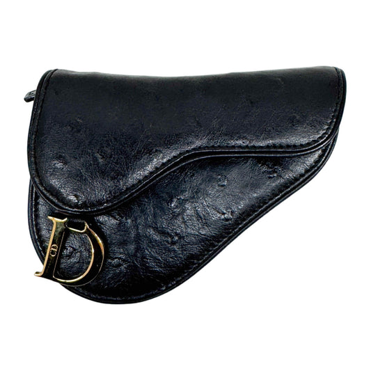 Saddle Black Ostrich Embossed Leather Coin Purse
