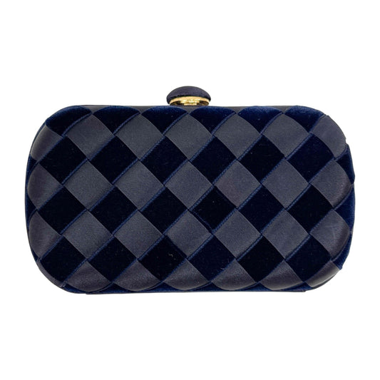 Intrecciato Navy Blue Satin & Velvet Clutch Bag