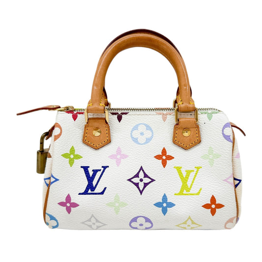 LV x Takashi Murakami Mini Speedy White Monogram Leather Hand Bag