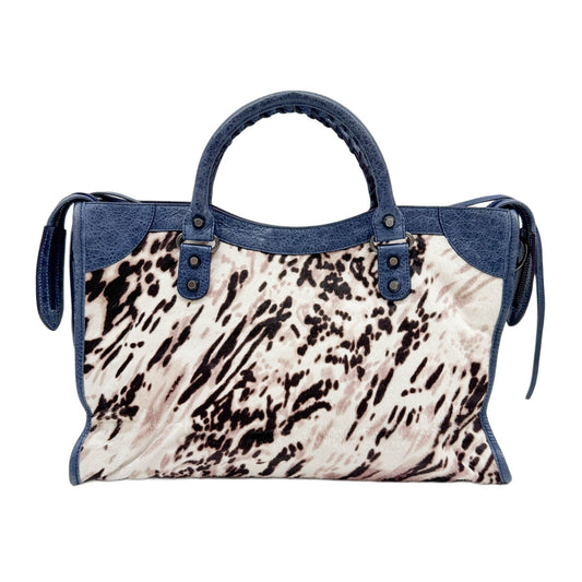 The City Blue Trim Multicolor Spotted Pony Hair Two Way Bag