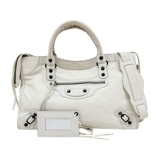 The City White Leather Two Way Bag
