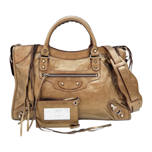 The City Gold Metallic Leather Two Way Bag
