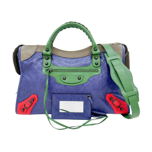 The City Multicolor Blue Leather Two Way Bag